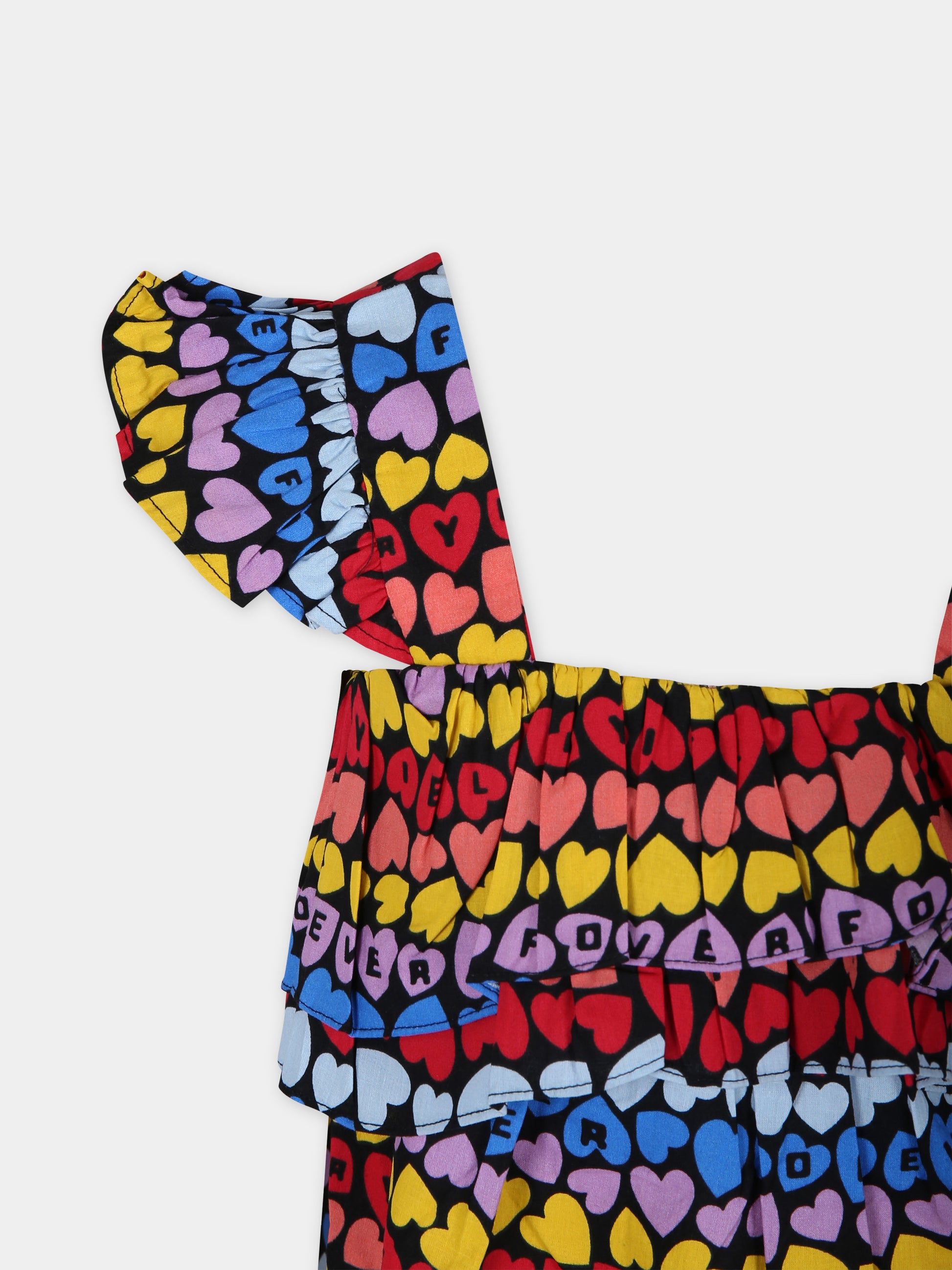 Vestito multicolor per bambina con cuori all-over,Sonia Rykiel Paris,A00143 Z41