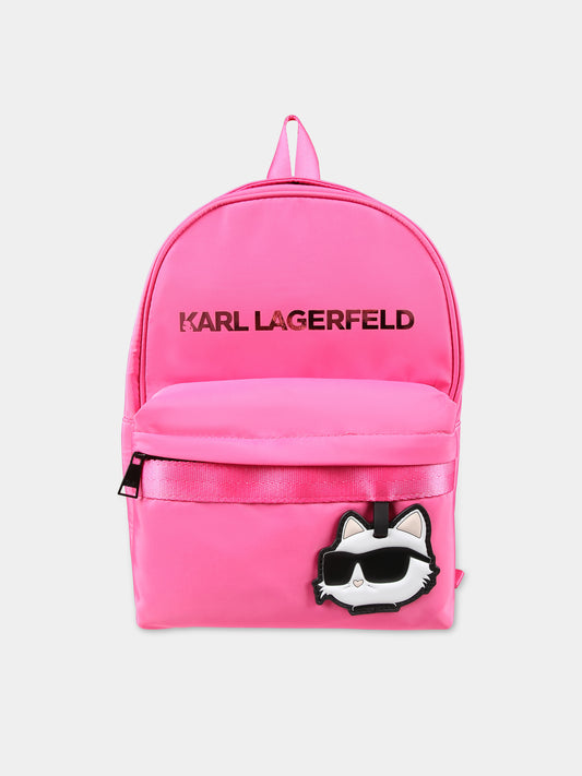 Zaino fucsia per bambina con logo e Choupette,Karl Lagerfeld Kids,Z30170 473