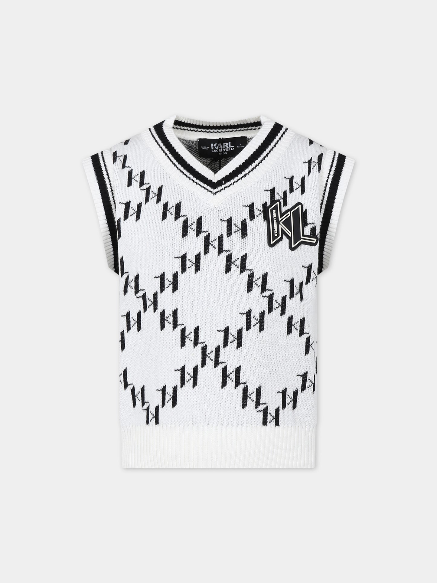 Gilet bianco con stampa grafica K/IKonik all-over,Karl Lagerfeld Kids,Z30057 N70