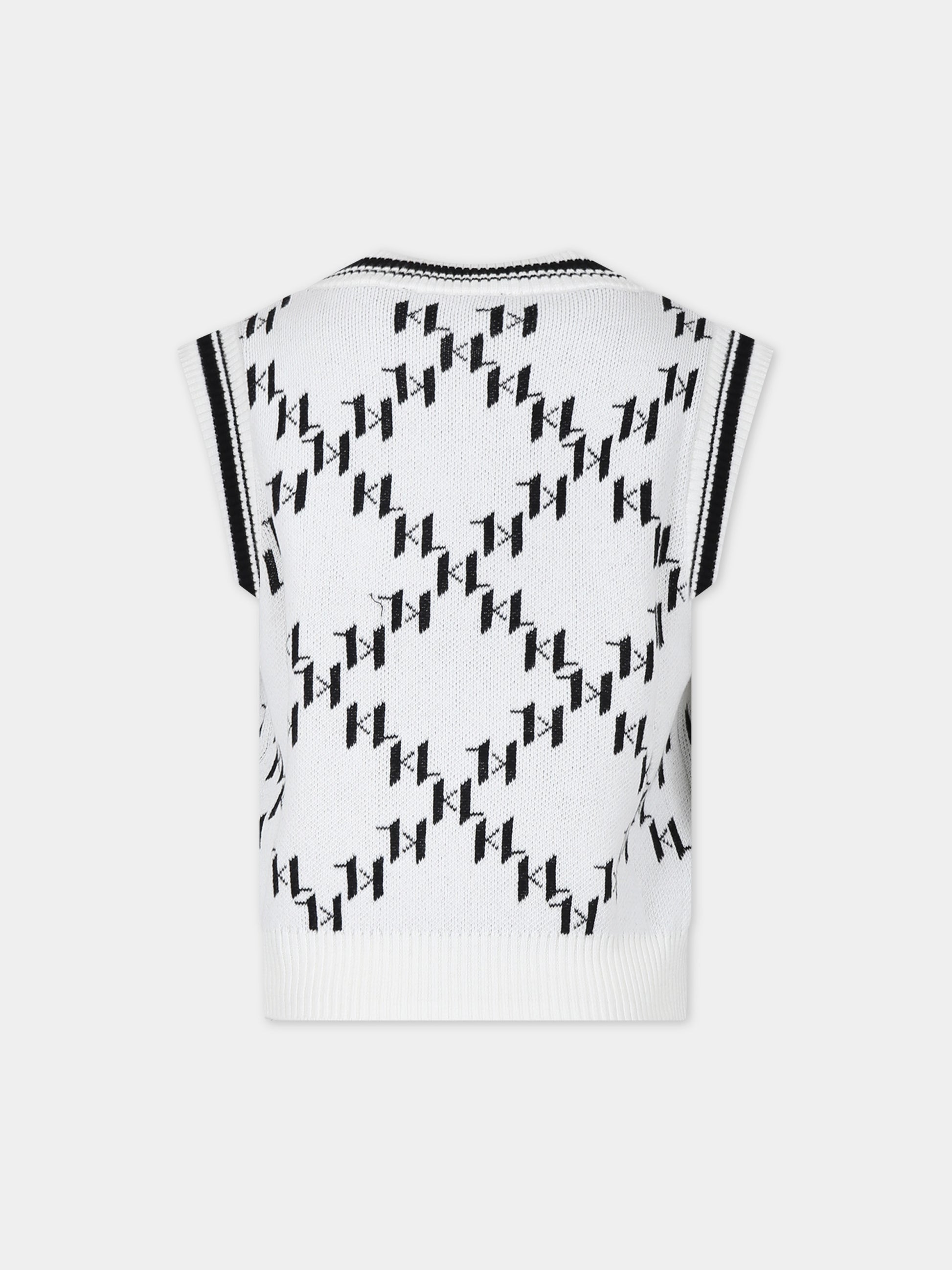 Gilet bianco con stampa grafica K/IKonik all-over,Karl Lagerfeld Kids,Z30057 N70