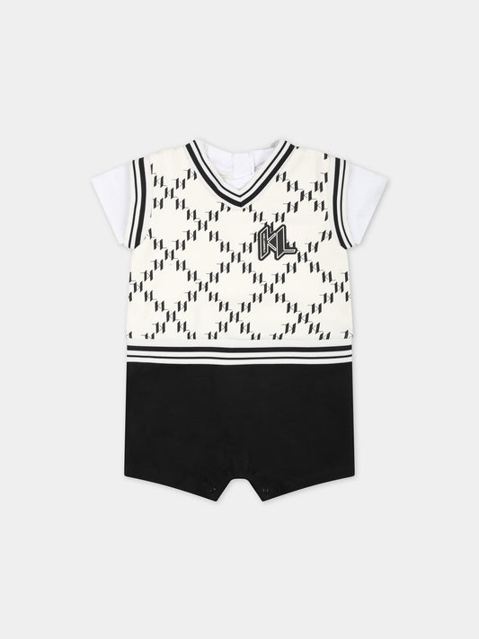 Pagliaccetto multicolor per neonato con stampa grafica K/IKoniK all-over,Karl Lagerfeld Kids,Z30128 N70