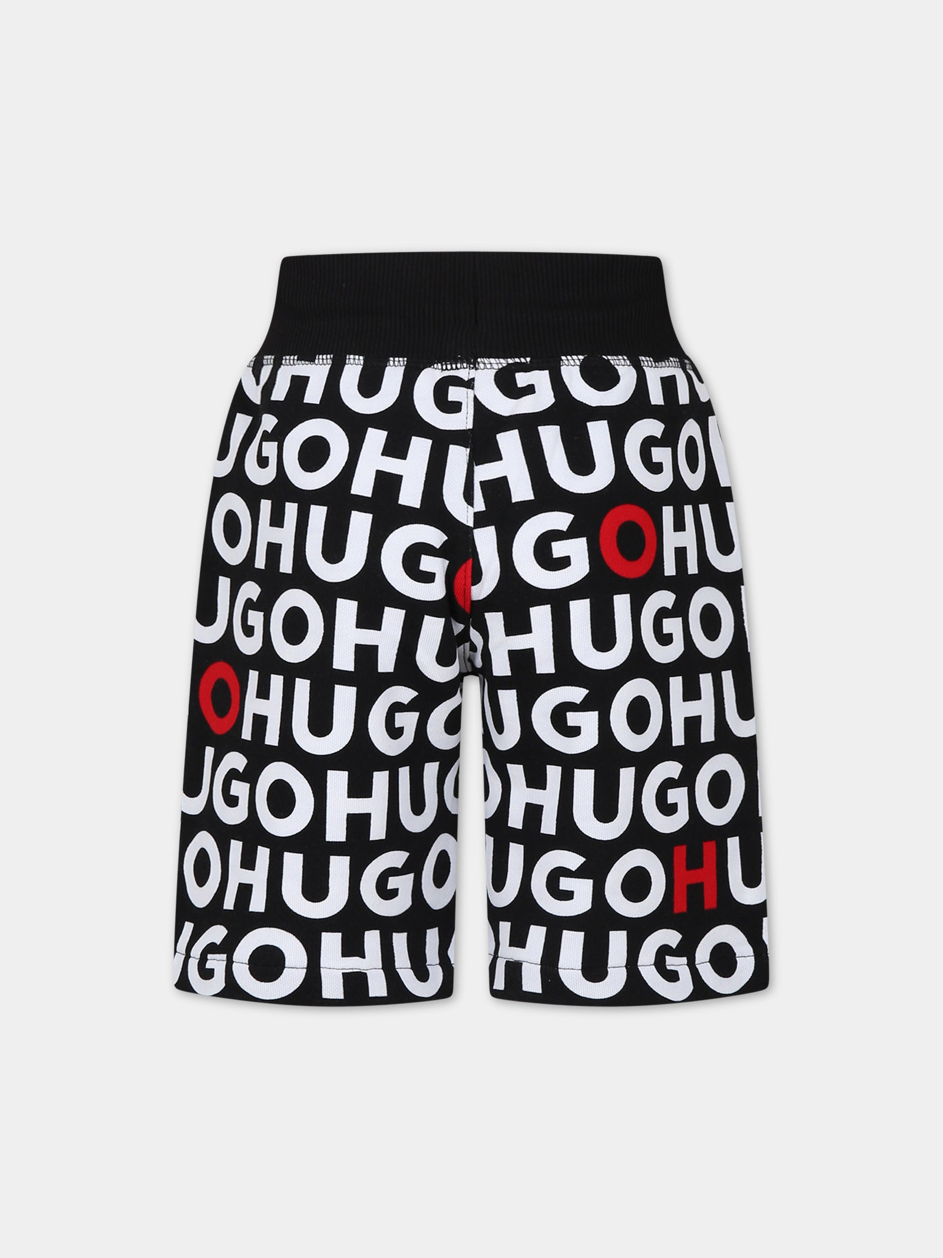 Shorts neri per bambino con logo all-over,Hugo,G00035 M99