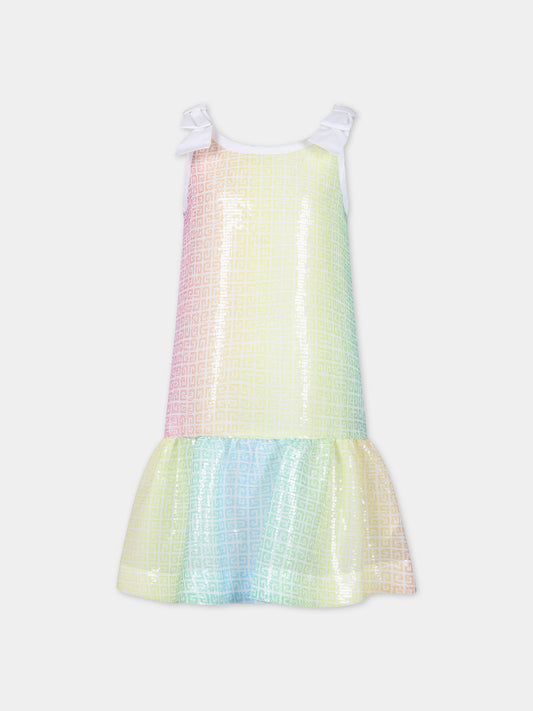 Vestito elegante multicolor per bambina con logo,Givenchy Kids,H30055 Z40