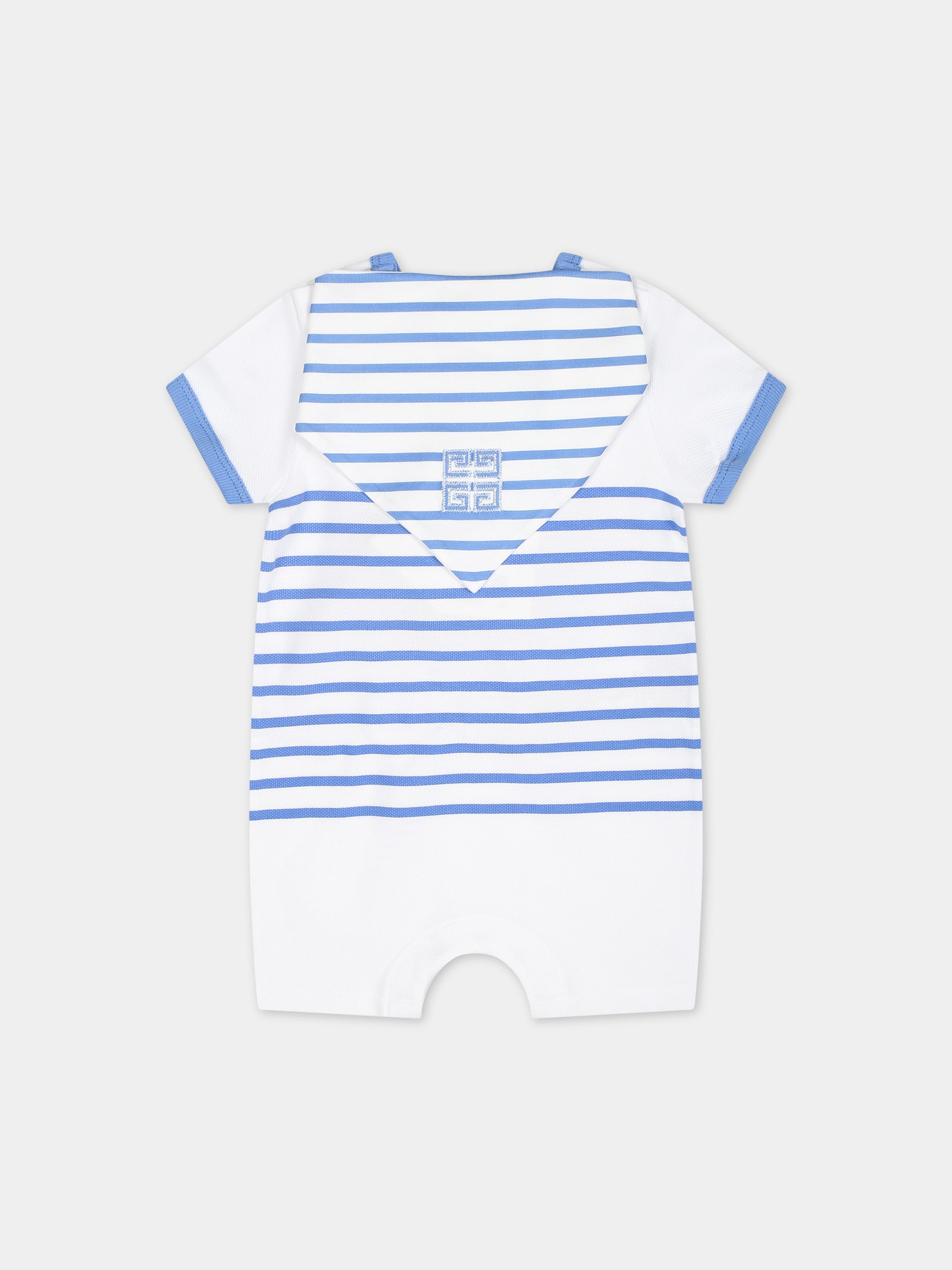 Pagliaccetto celeste per neonato con righe e logo,Givenchy Kids,H30235 824