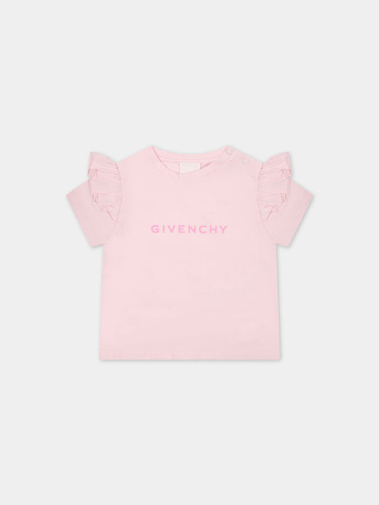 T-shirt rosa per neonata con logo,Givenchy Kids,H30196 44Z
