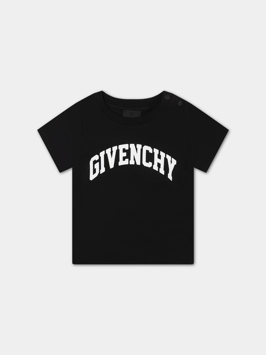 T-shirt nera per neonato con logo,Givenchy Kids,H30216 09B