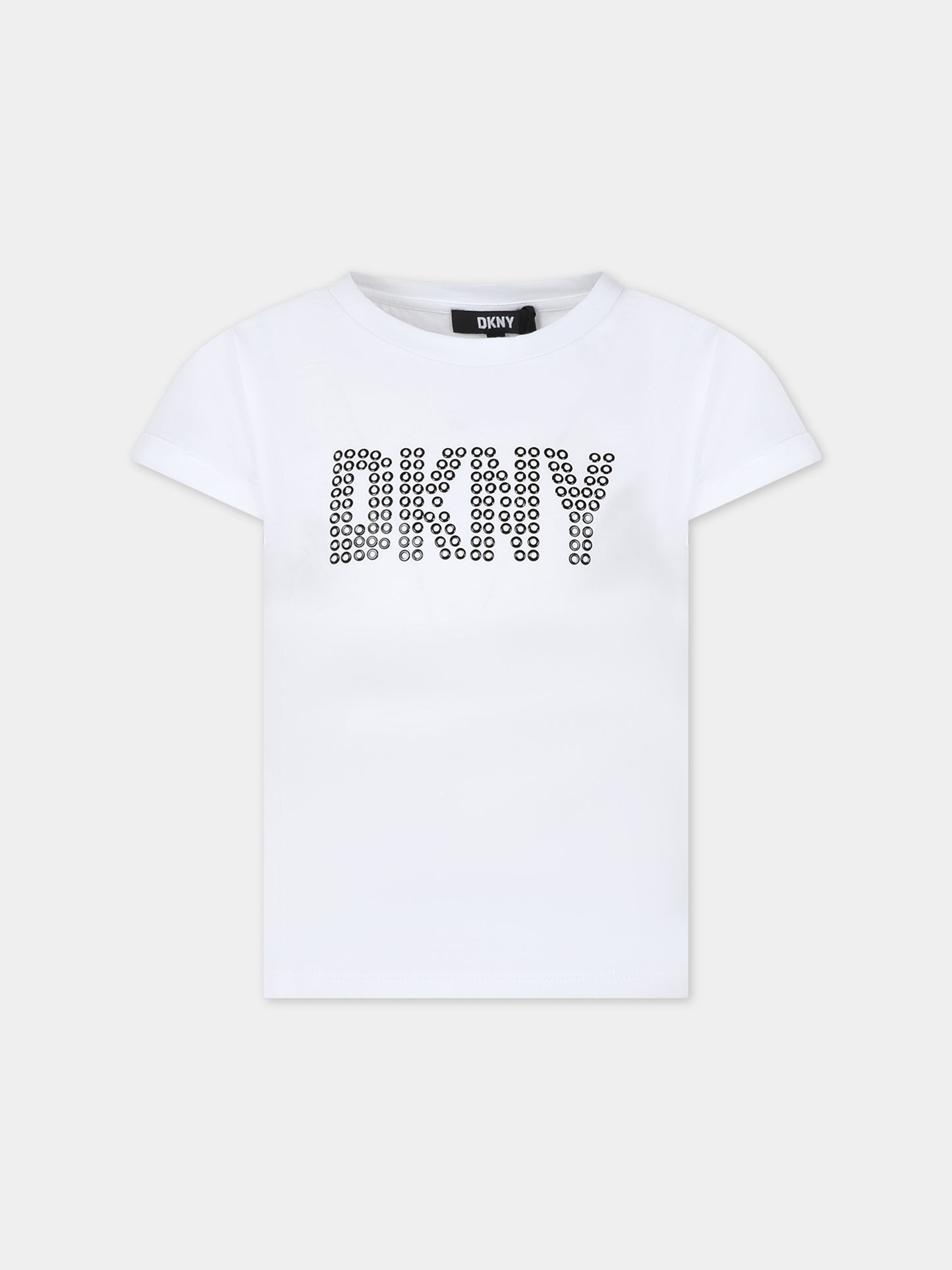 T-shirt bianca per bambina con logo,Dkny,D60089 10P