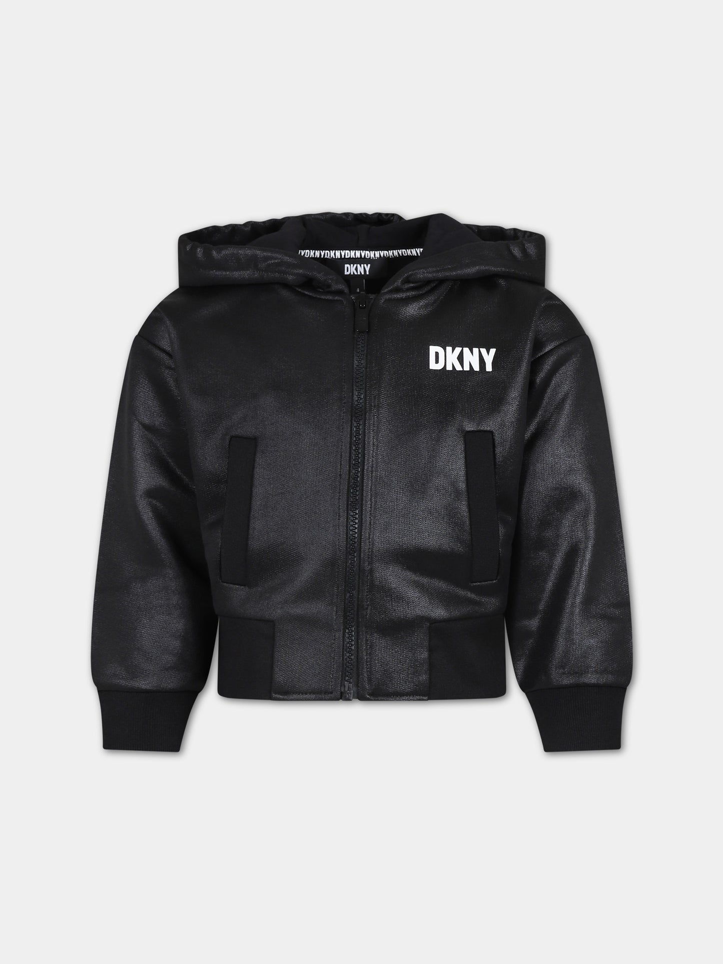 Felpa nera per bambina con logo,Dkny,D60079 09B
