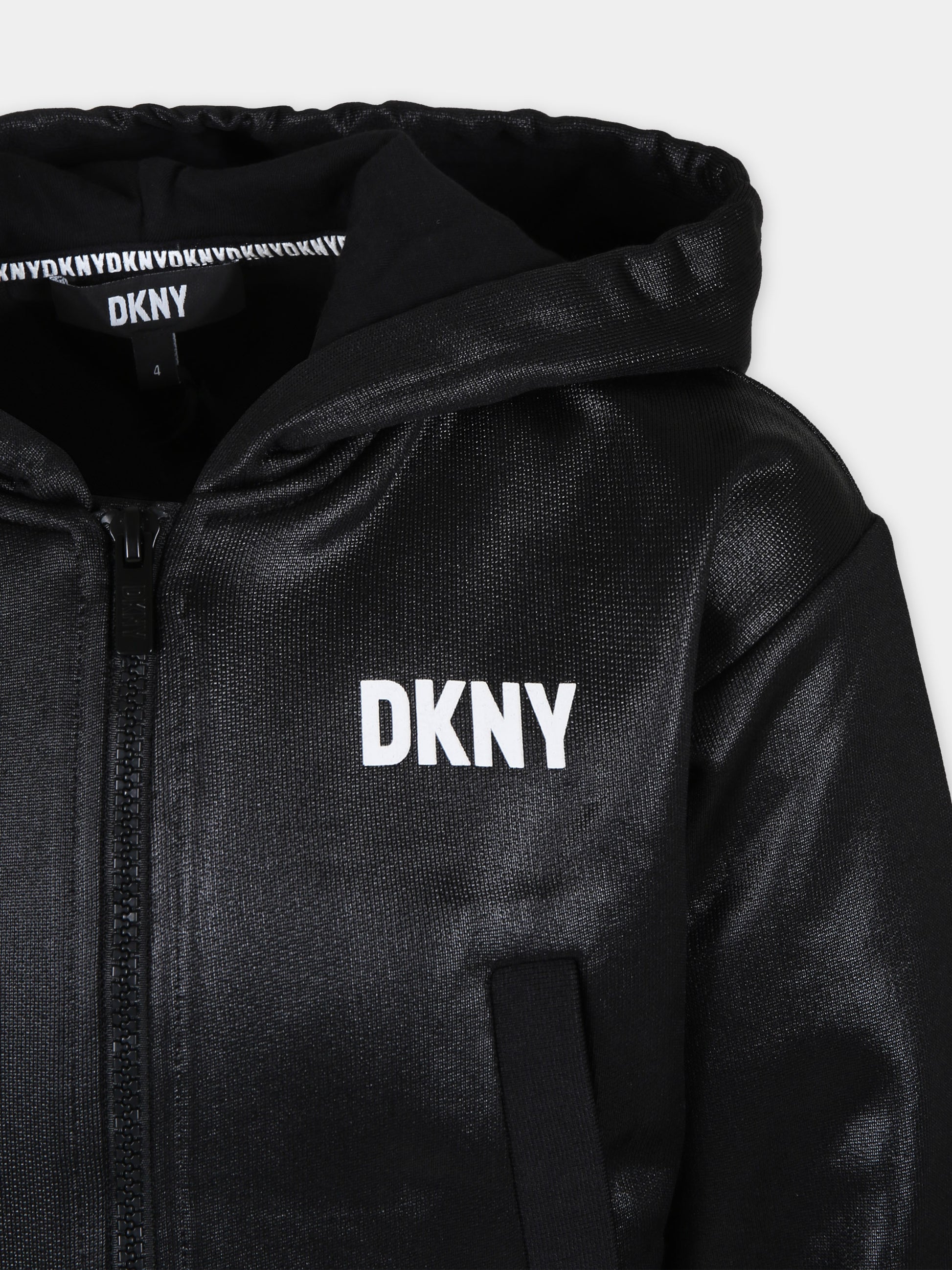 Felpa nera per bambina con logo,Dkny,D60079 09B