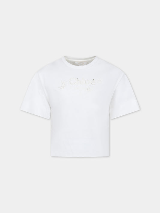 T-shirt bianca per bambina con logo,Chloé Kids,C20109 117
