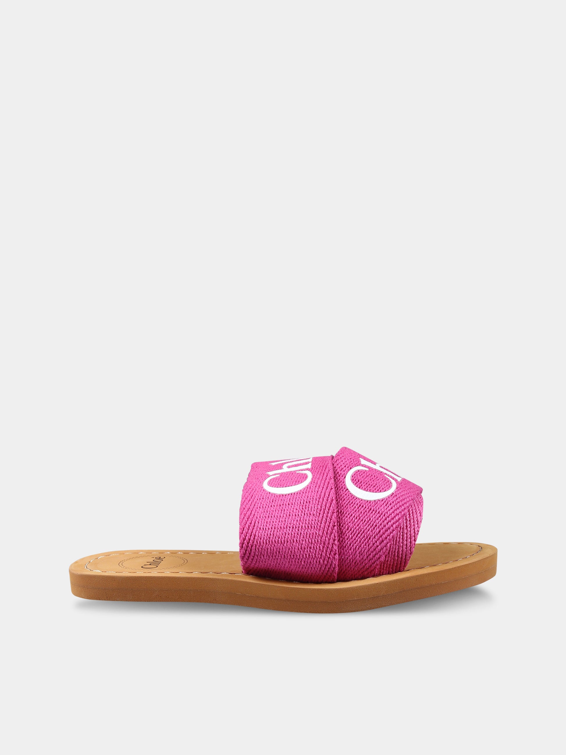 Ciabatte fucsia per bambina con logo,Chloé Kids,C20136 49L