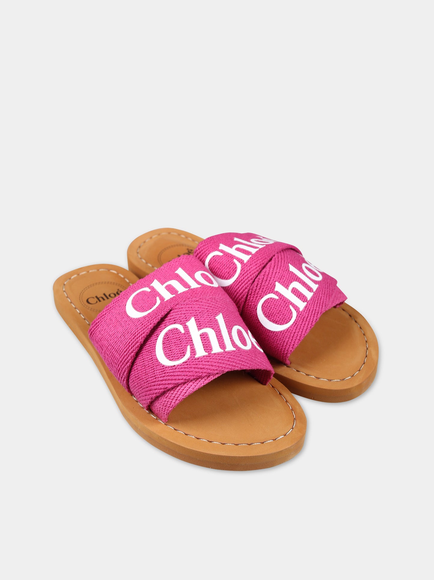 Ciabatte fucsia per bambina con logo,Chloé Kids,C20136 49L