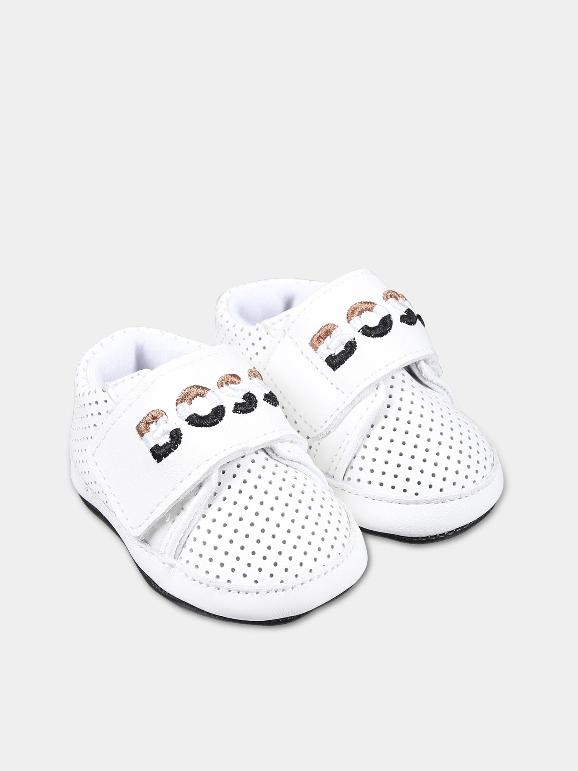 Sneakers bianche per neonato con logo,Boss,J50882 10P
