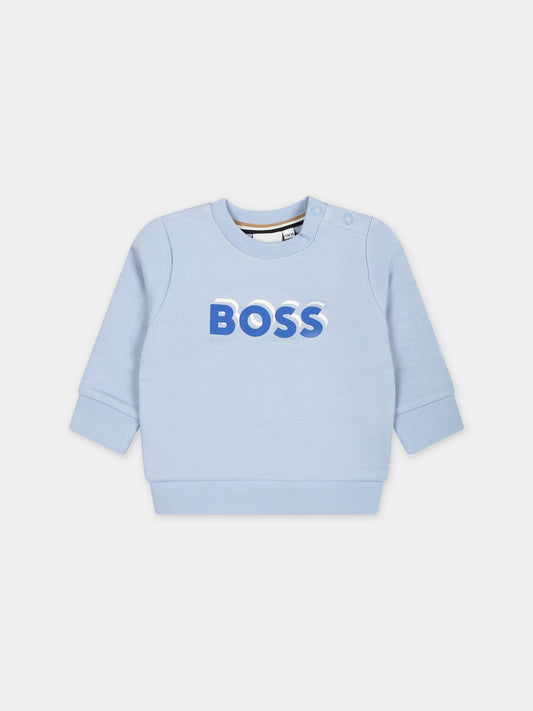 Felpa celeste per neonato con logo,Boss,J50600 783