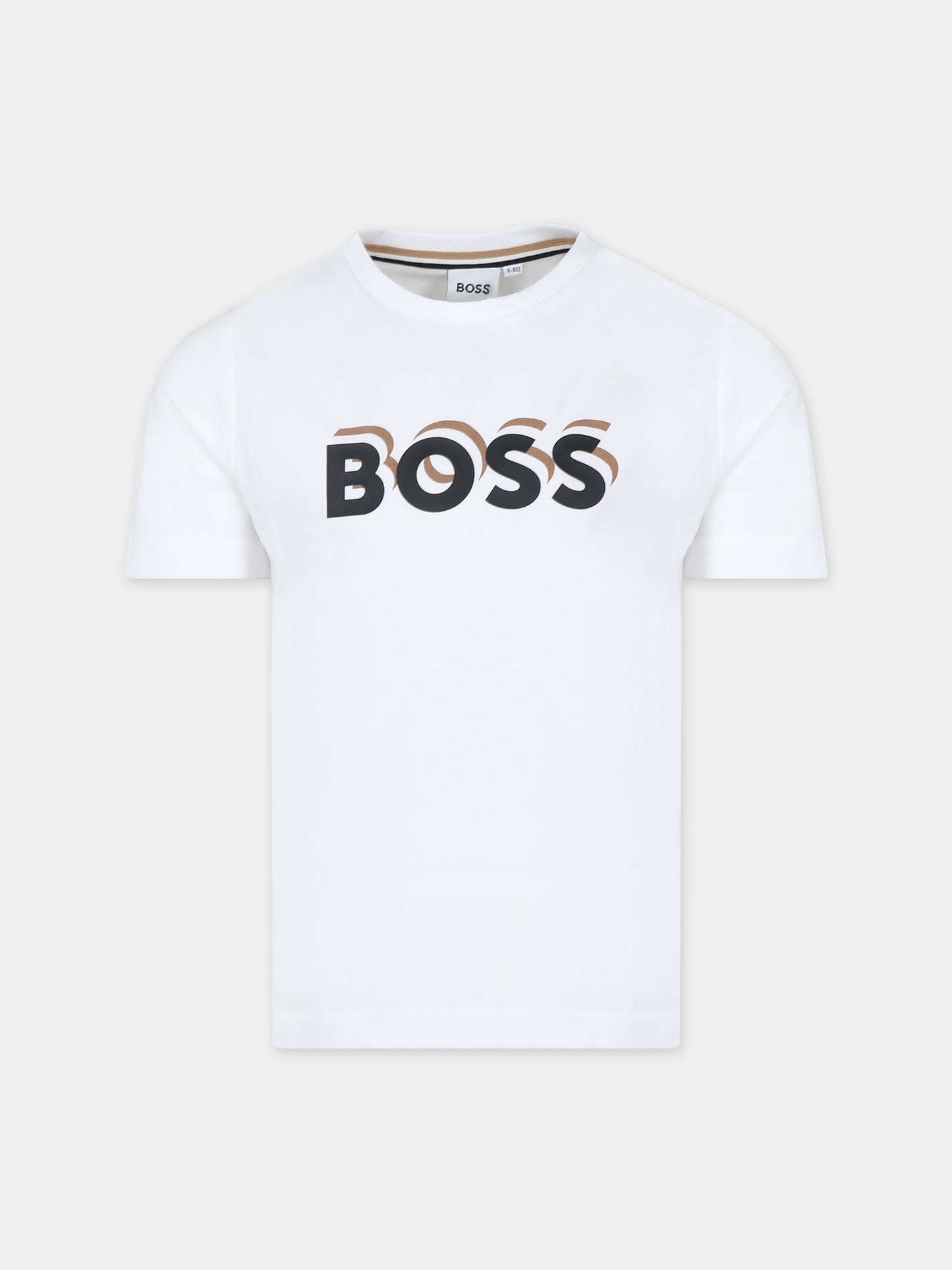 T-shirt bianca per bambino con logo,Boss,J50723 10P