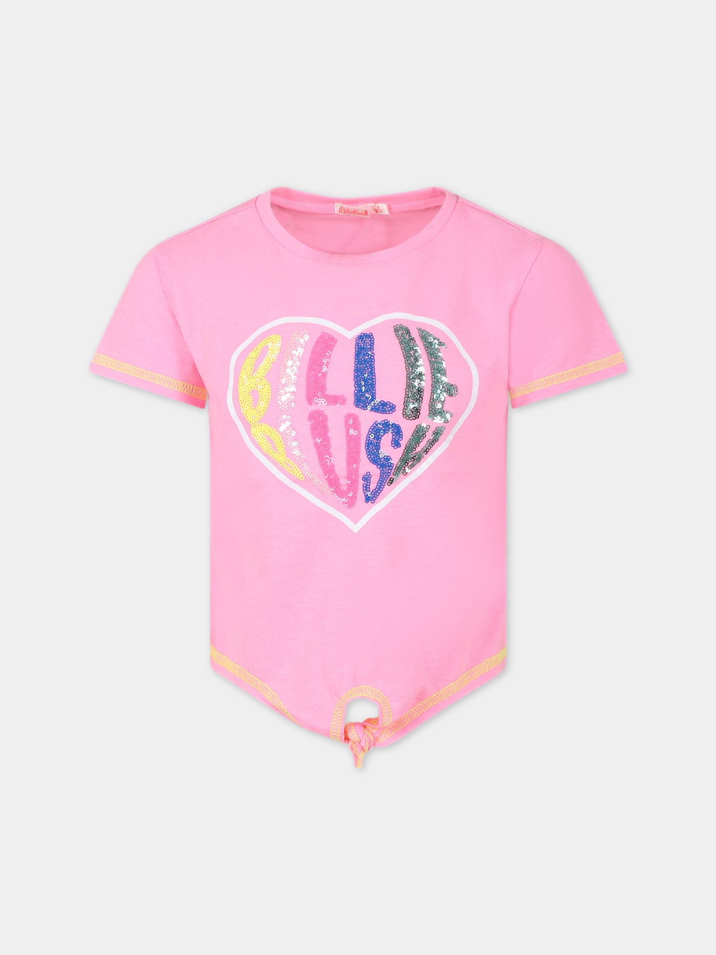 T-shirt fucsia per bambina con logo e cuore,Billieblush,U20089 462