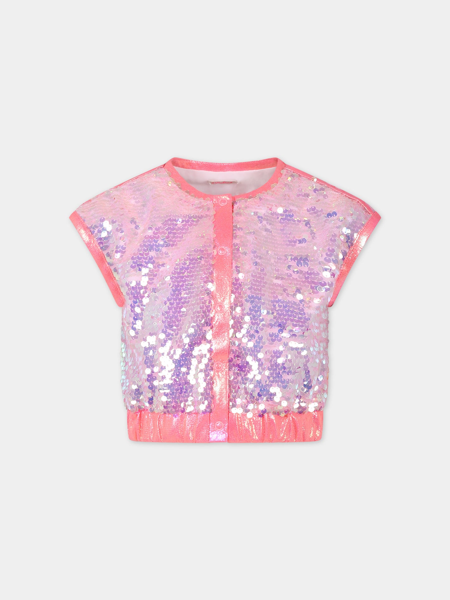 Gilet rosa per bambina con paillettes,Billieblush,U20091 462