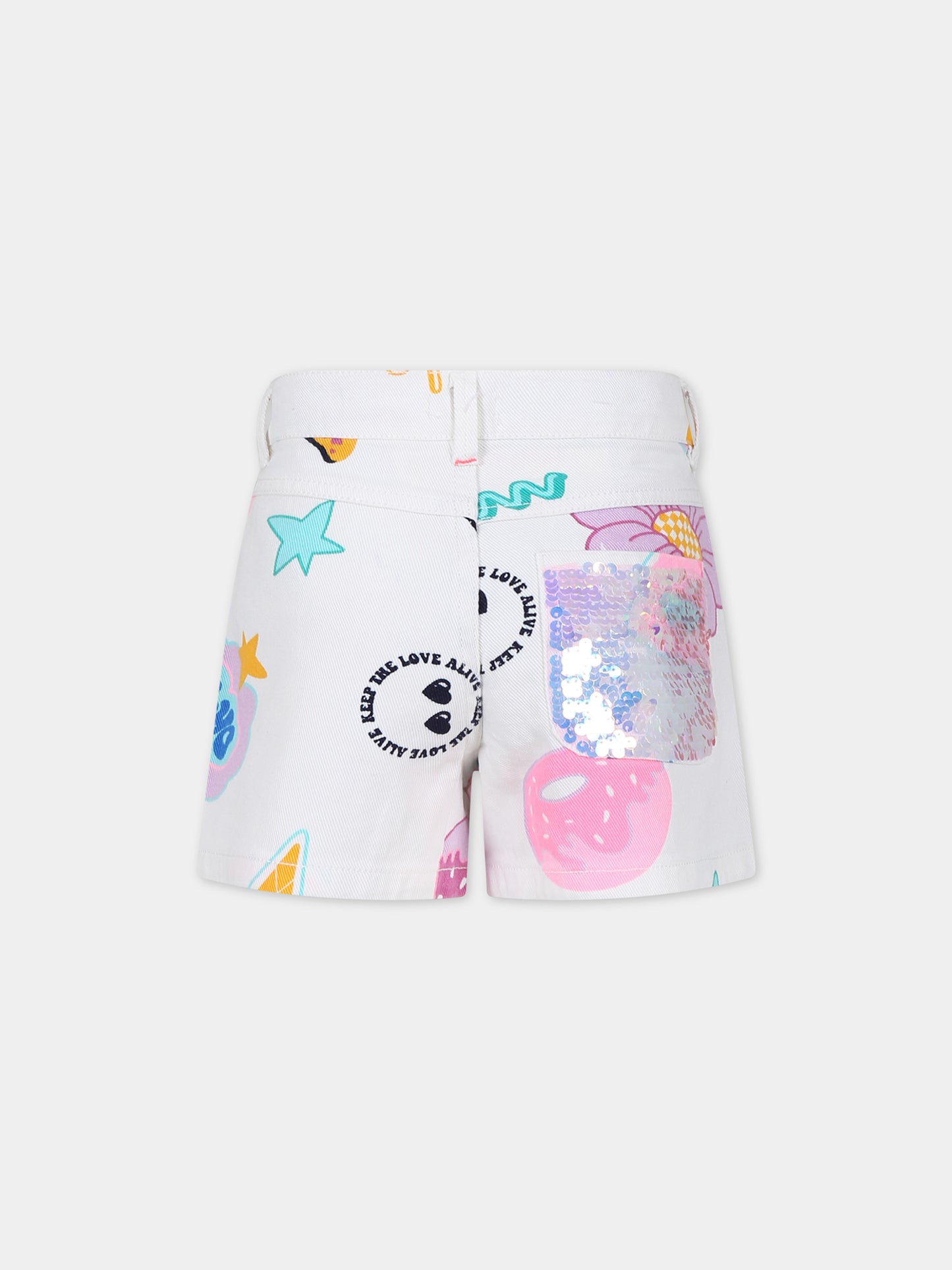 Shorts bianco per bambina con fantasia multicolor,Billieblush,U20116 Z41