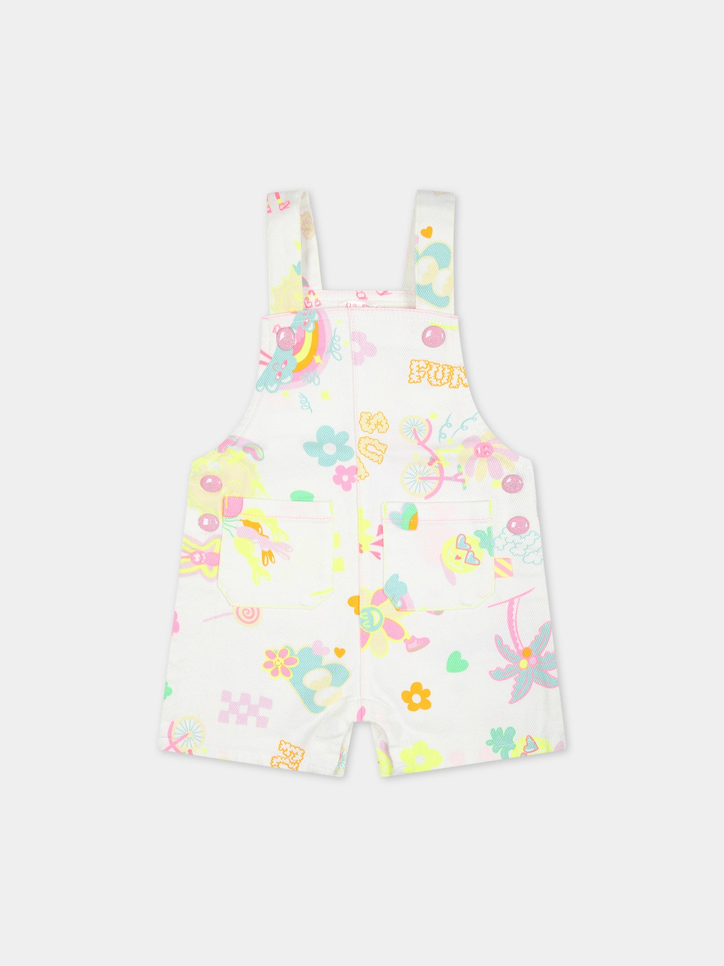 Salopette bianca per neonata con fantasia multicolor,Billieblush,U20003 10P