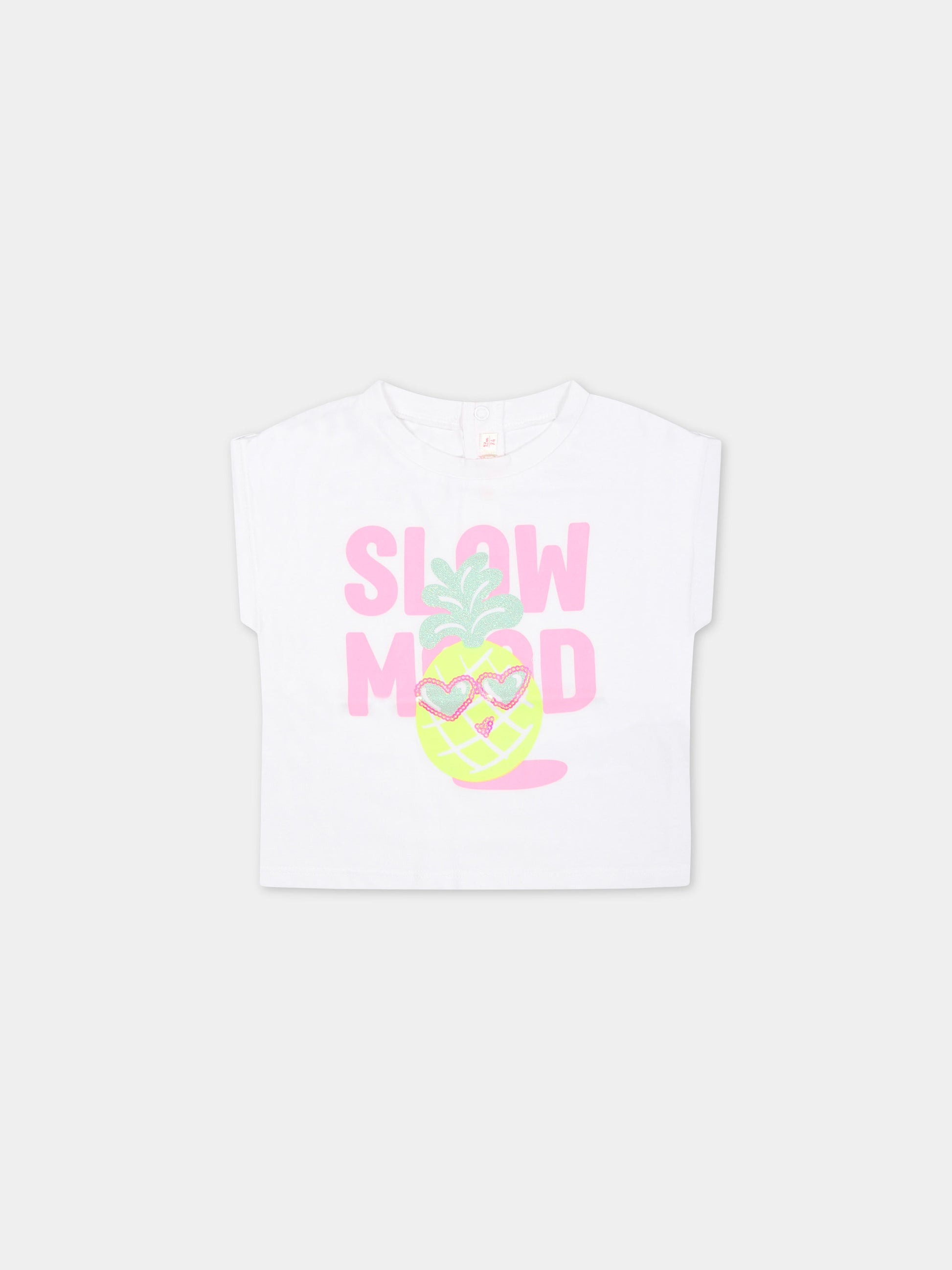 T-shirt bianca per neonata con stampa multicolor,Billieblush,U20039 10P