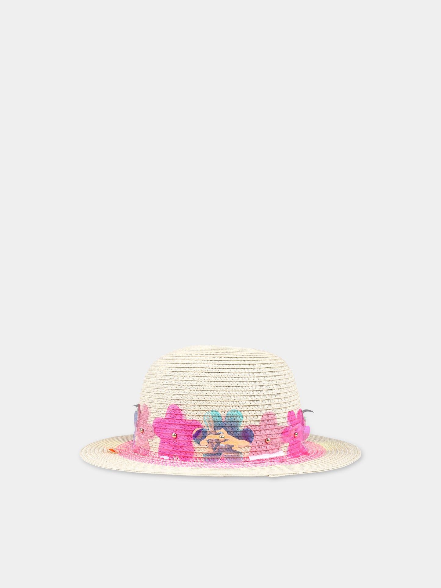 Cappello beige per bambina con fiori multicolor,Billieblush,U20338 499