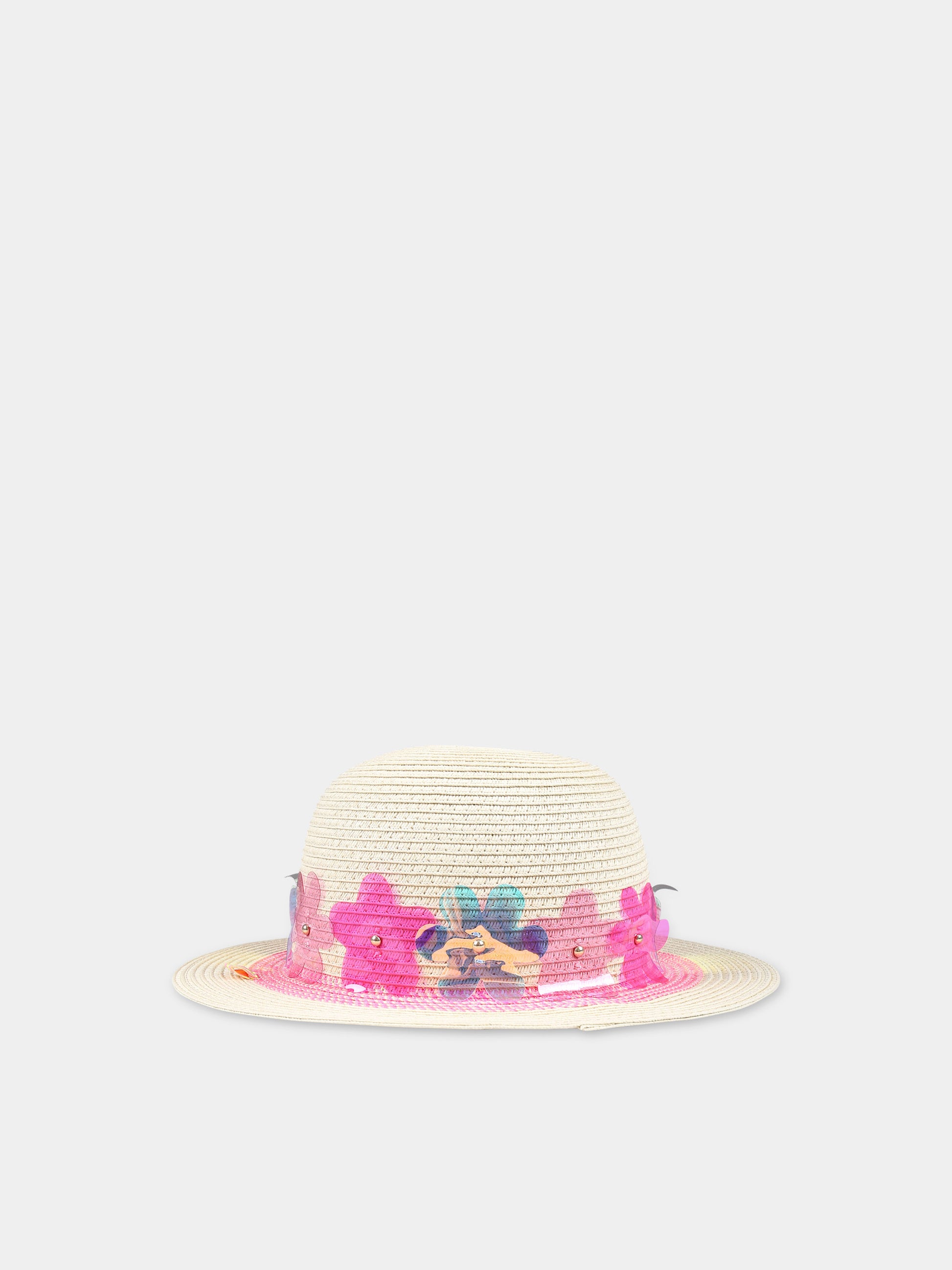 Cappello beige per bambina con fiori multicolor,Billieblush,U20338 499