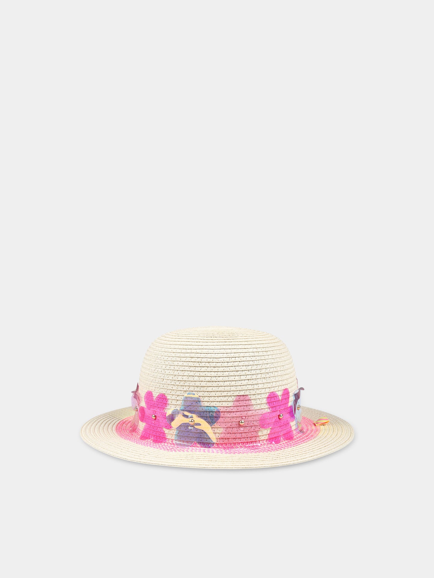 Cappello beige per bambina con fiori multicolor,Billieblush,U20338 499