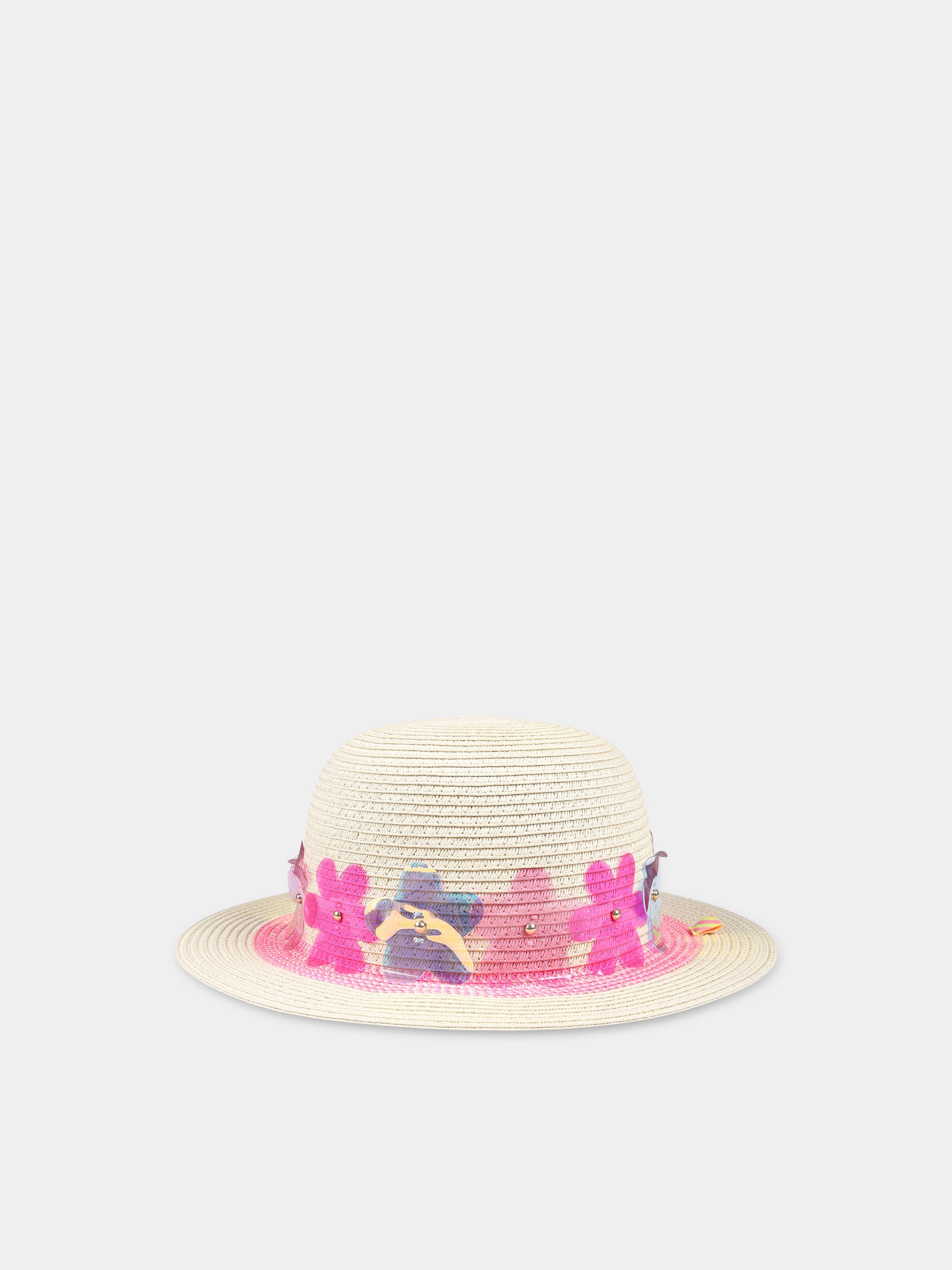 Cappello beige per bambina con fiori multicolor,Billieblush,U20338 499