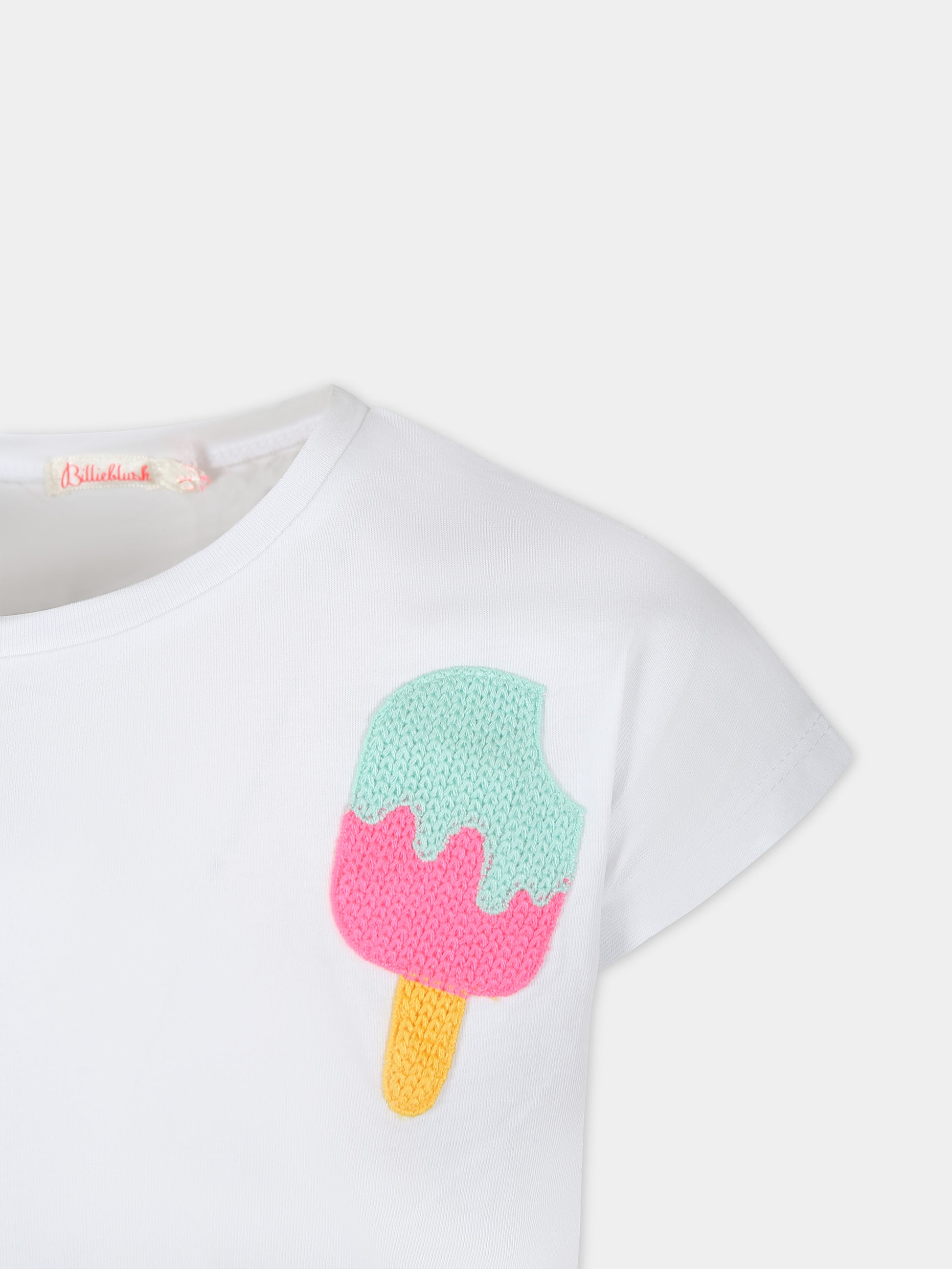 T-shirt bianca per bambina con stampa gelato,Billieblush,U20073 10P