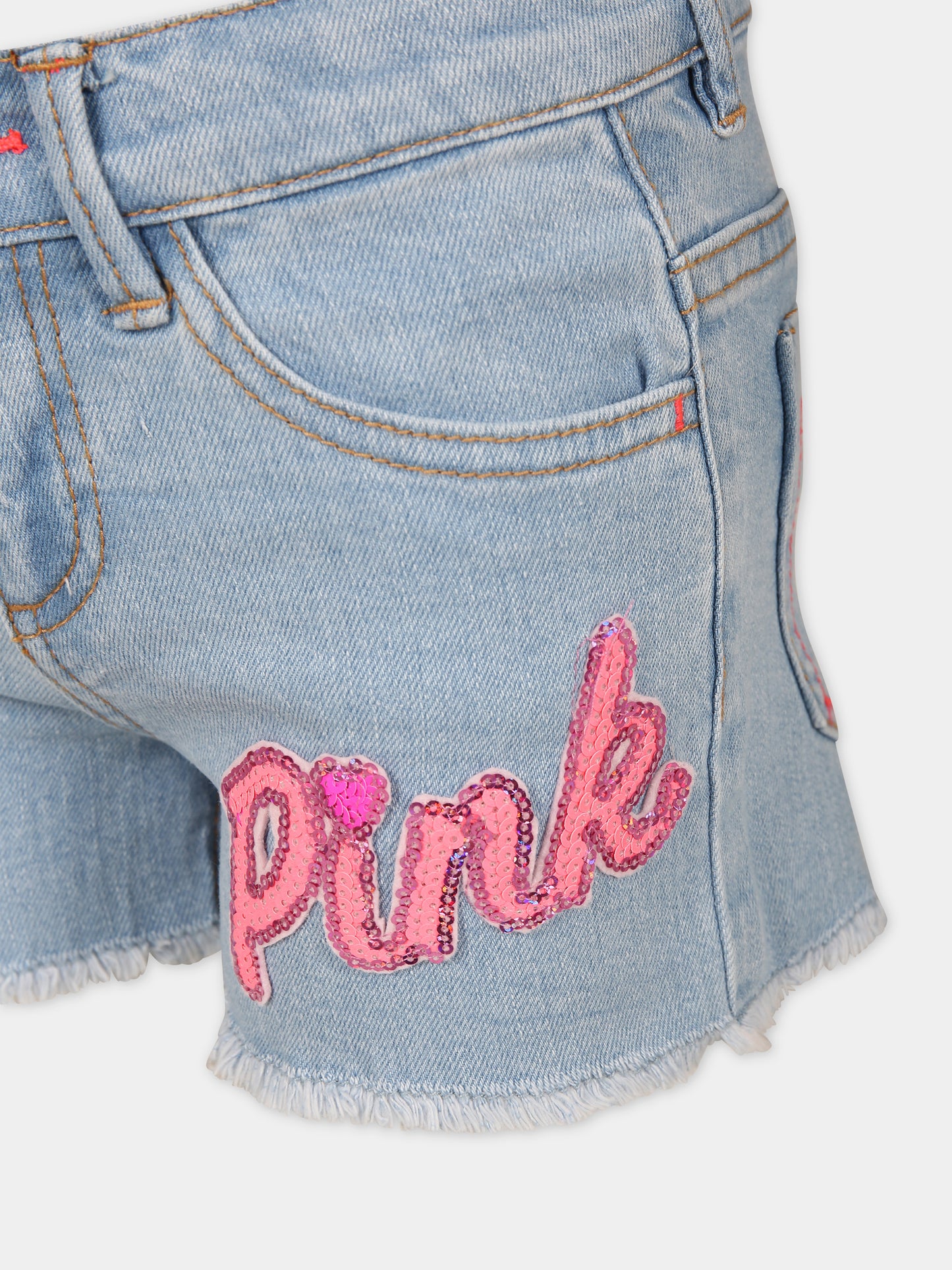 Shorts denim per bambina con patch di paillettes,Billieblush,U20108 Z18