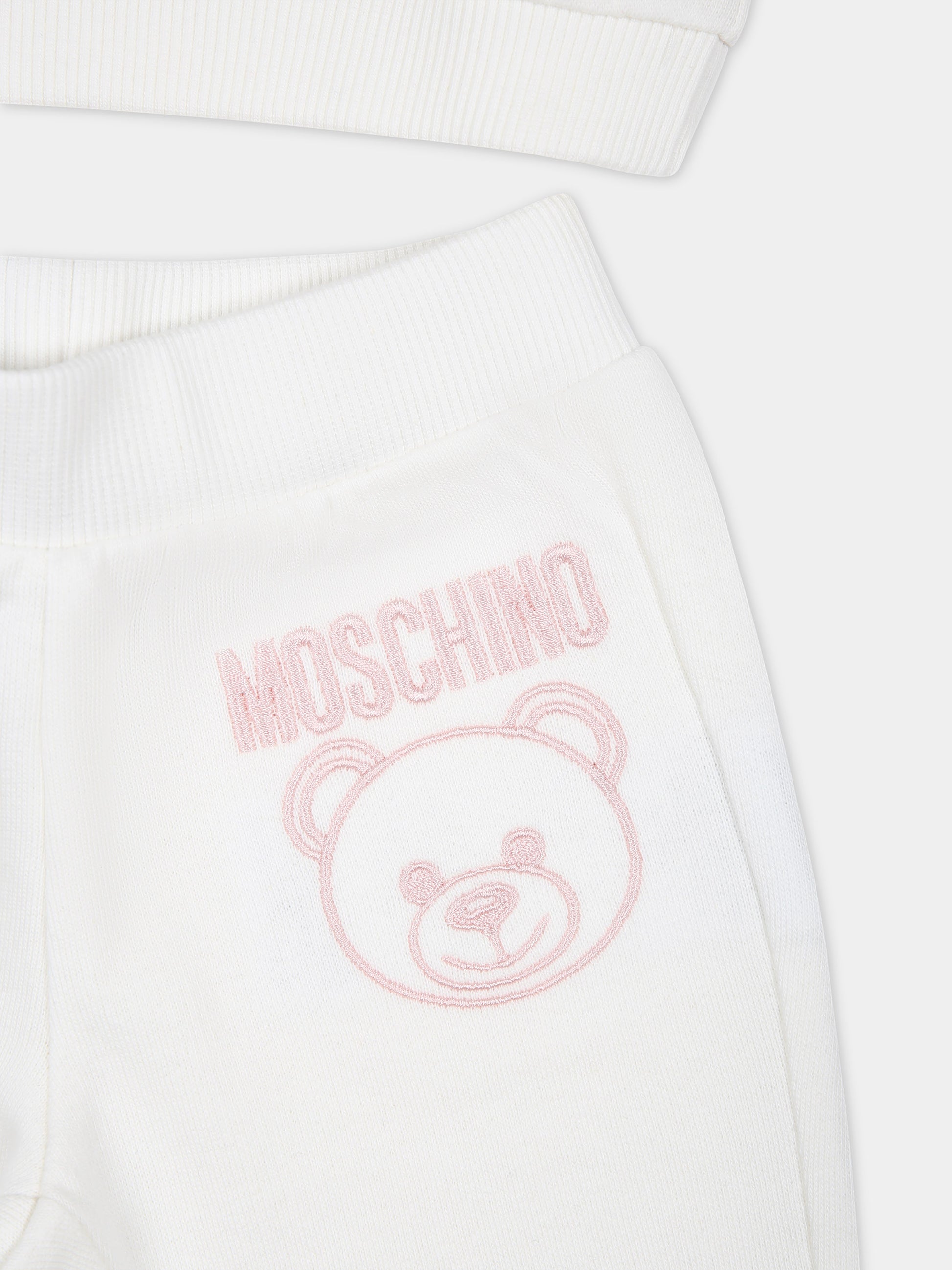 Completo bianco per neonata con Teddy Bear e logo,Moschino Kids,MTK02P LCA74 84324