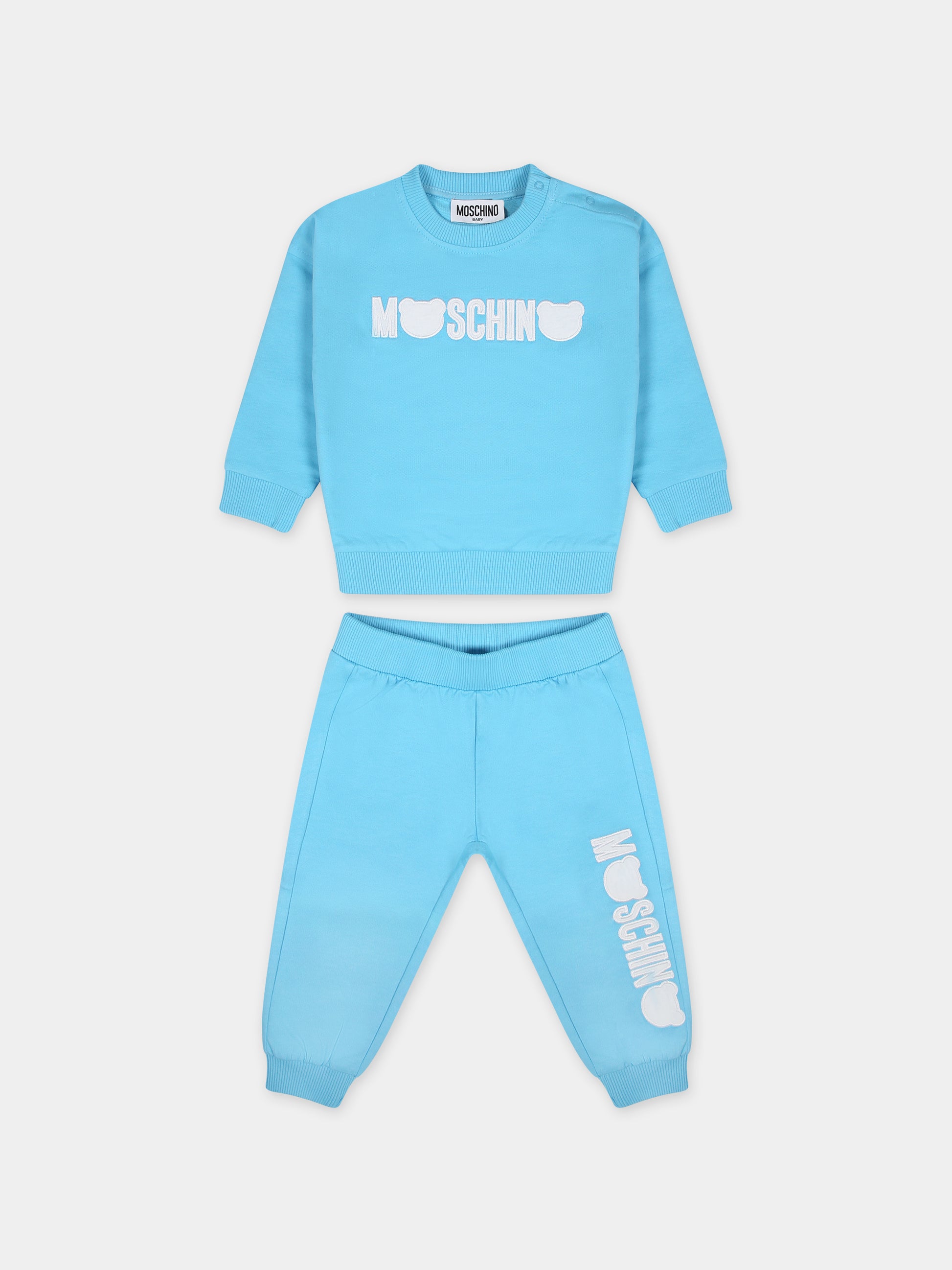 Completo celeste per neonata con logo,Moschino Kids,MOK049 LCA51 40538