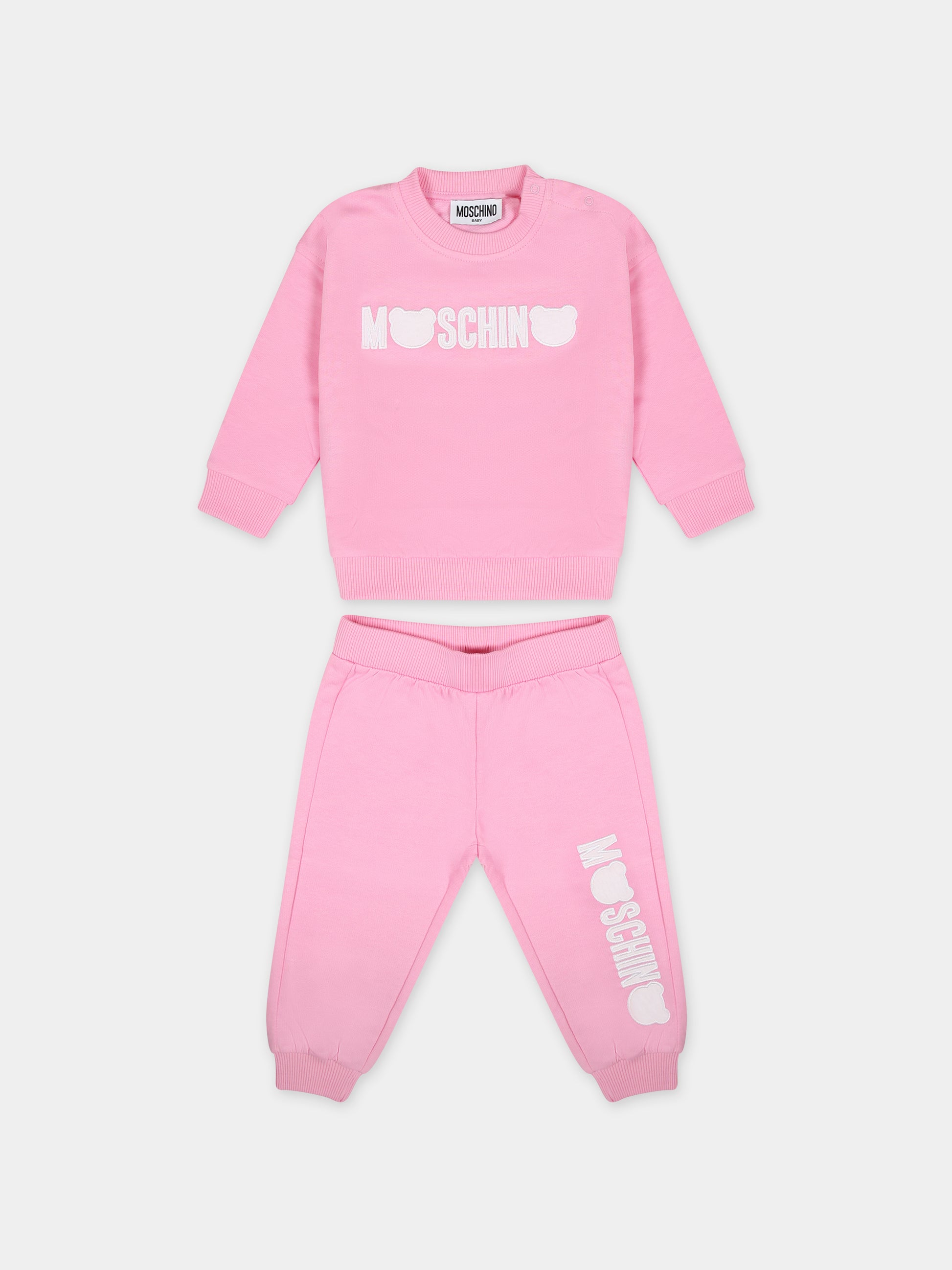Completo rosa per neonata con logo,Moschino Kids,MOK049 LCA51 50206