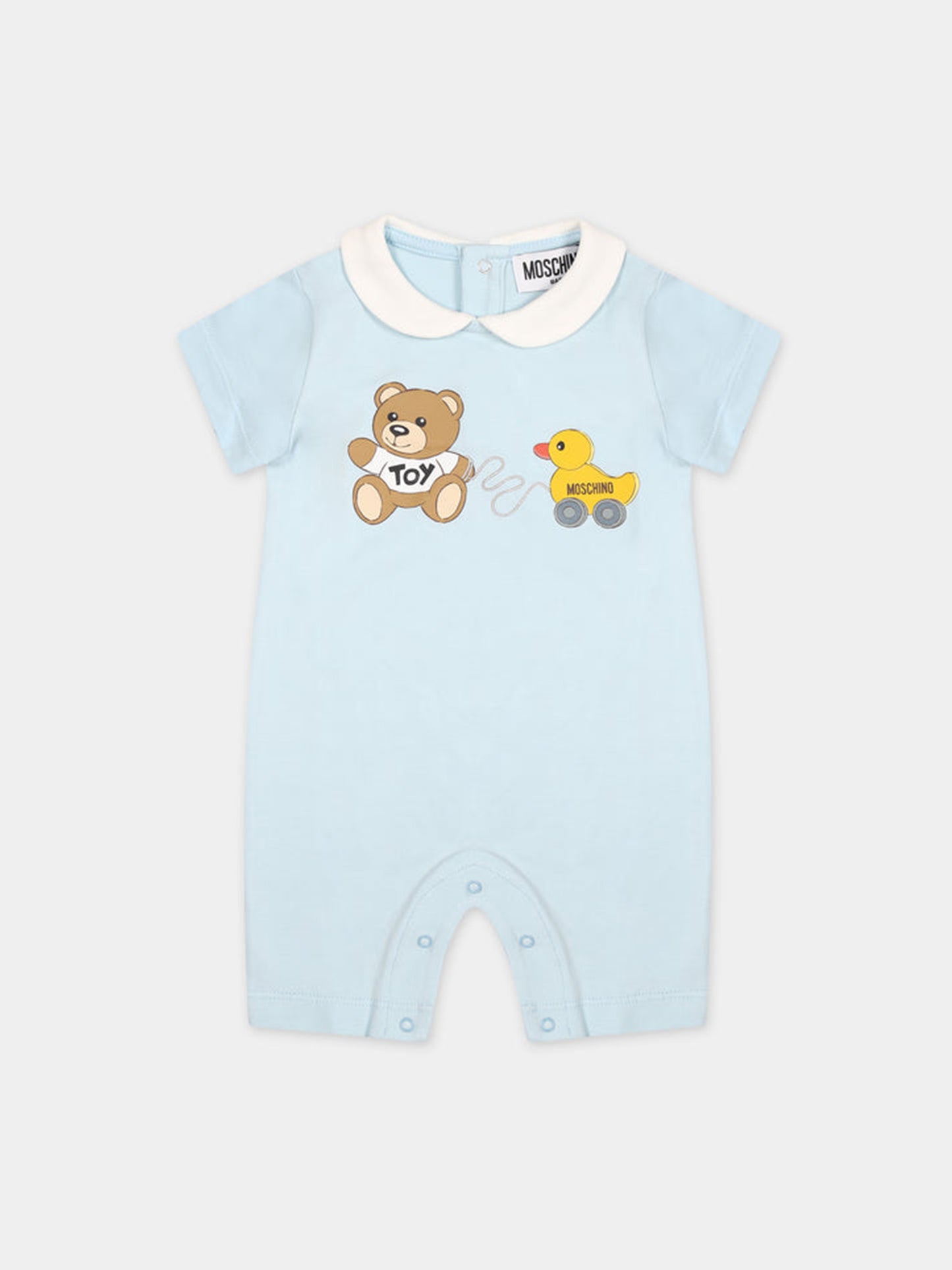 Tutina celeste per neonato con Teddy Bear e paperella,Moschino Kids,MUT03T LBA00 40304