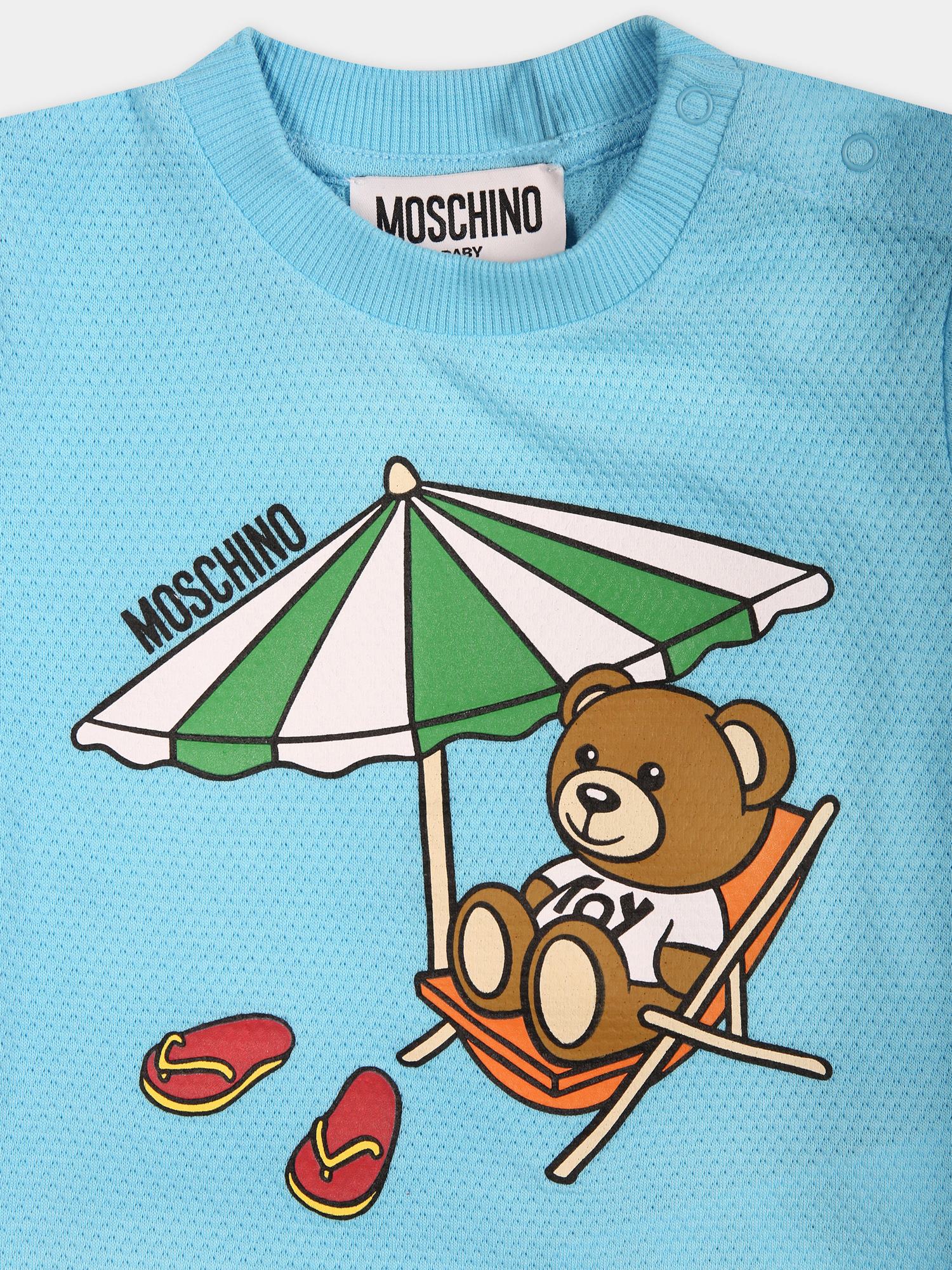 Pagliaccetto celeste per neonato con Teddy Bear,Moschino Kids,MUY061 LIA20 40538