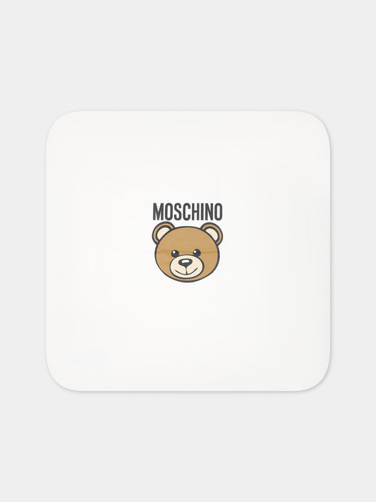 Coperta avorio per neonati con Teddy Bear e logo,Moschino Kids,M6B005 LCA19 10063