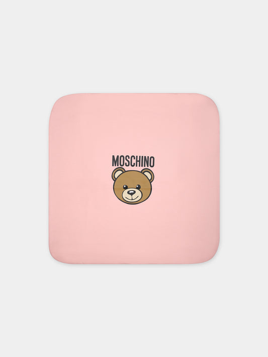 Coperta rosa per neonata con Teddy Bear e logo,Moschino Kids,M6B005 LCA19 50209