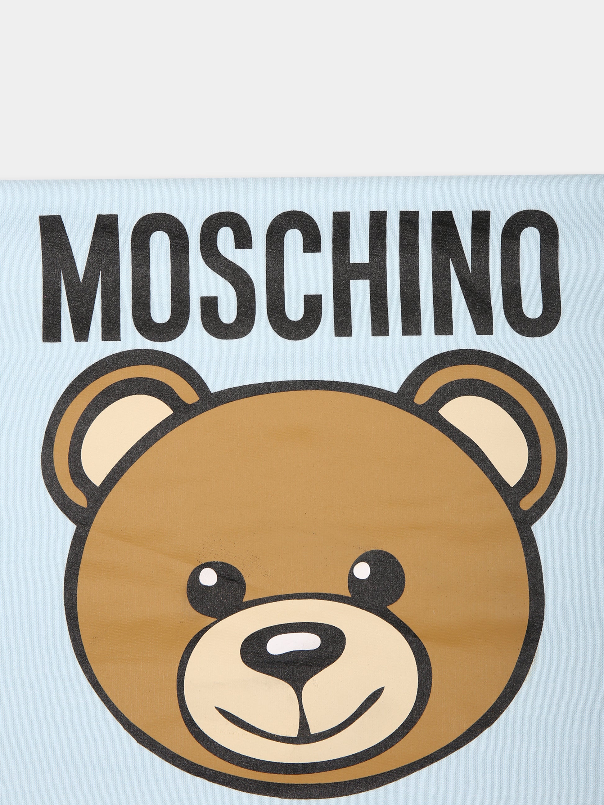 Coperta celeste per neonato con Teddy Bear e logo,Moschino Kids,M6B005 LCA19 40304