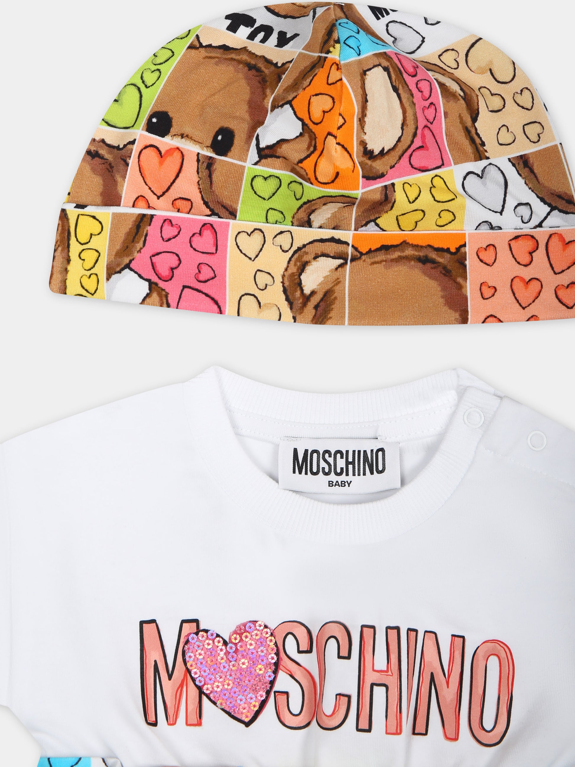 Pagliaccetto multicolor per neonata con Teddy Bear,Moschino Kids,MDY014 LBA10 10101