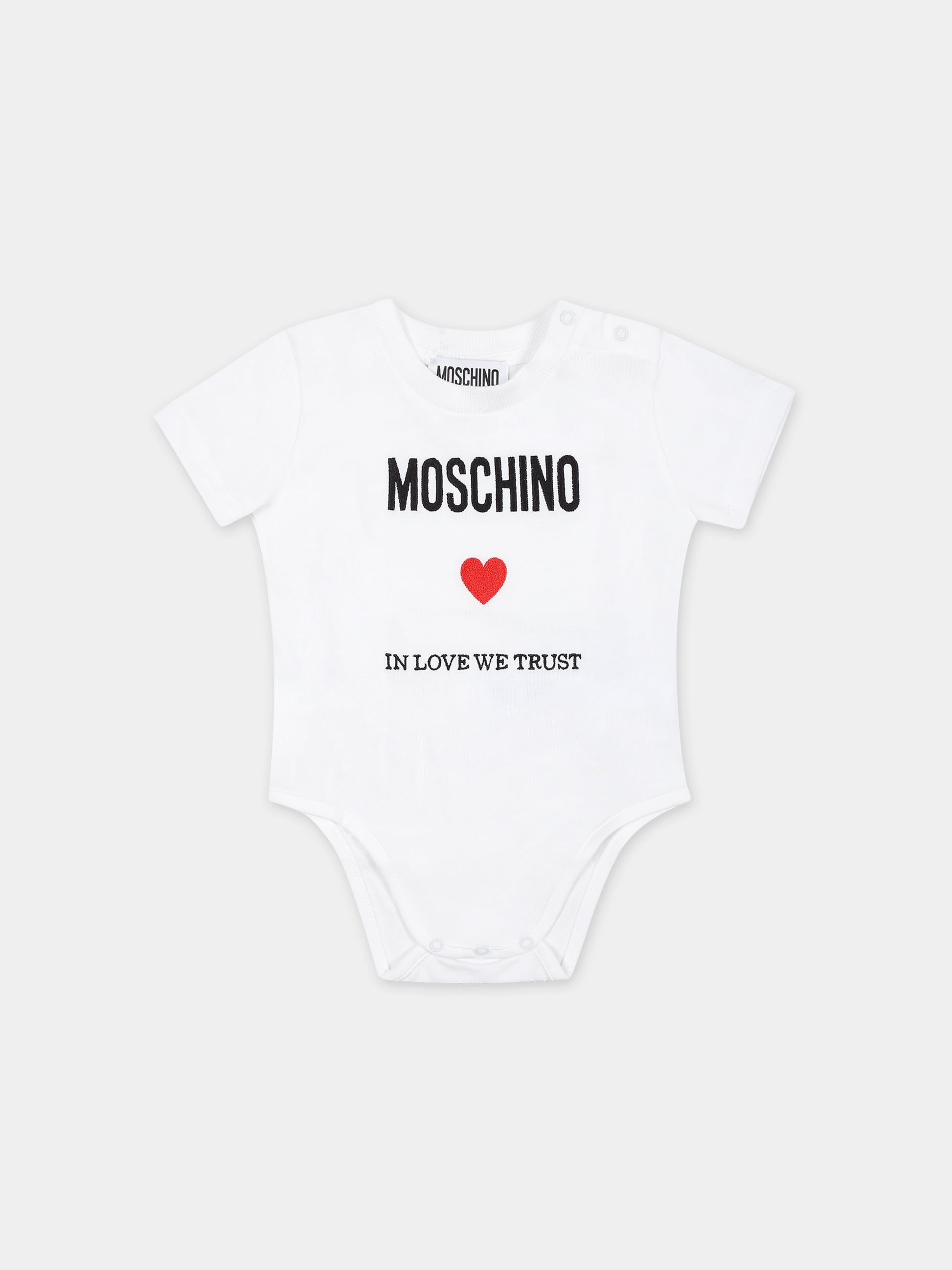 Pagliaccetto bianco per neonata con logo,Moschino Kids,MUY06E LAA22 10101