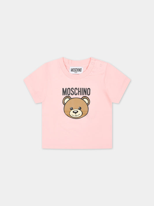 T-shirt rosa per neonata con Teddy Bear,Moschino Kids,MUM03Y LAA02 50209