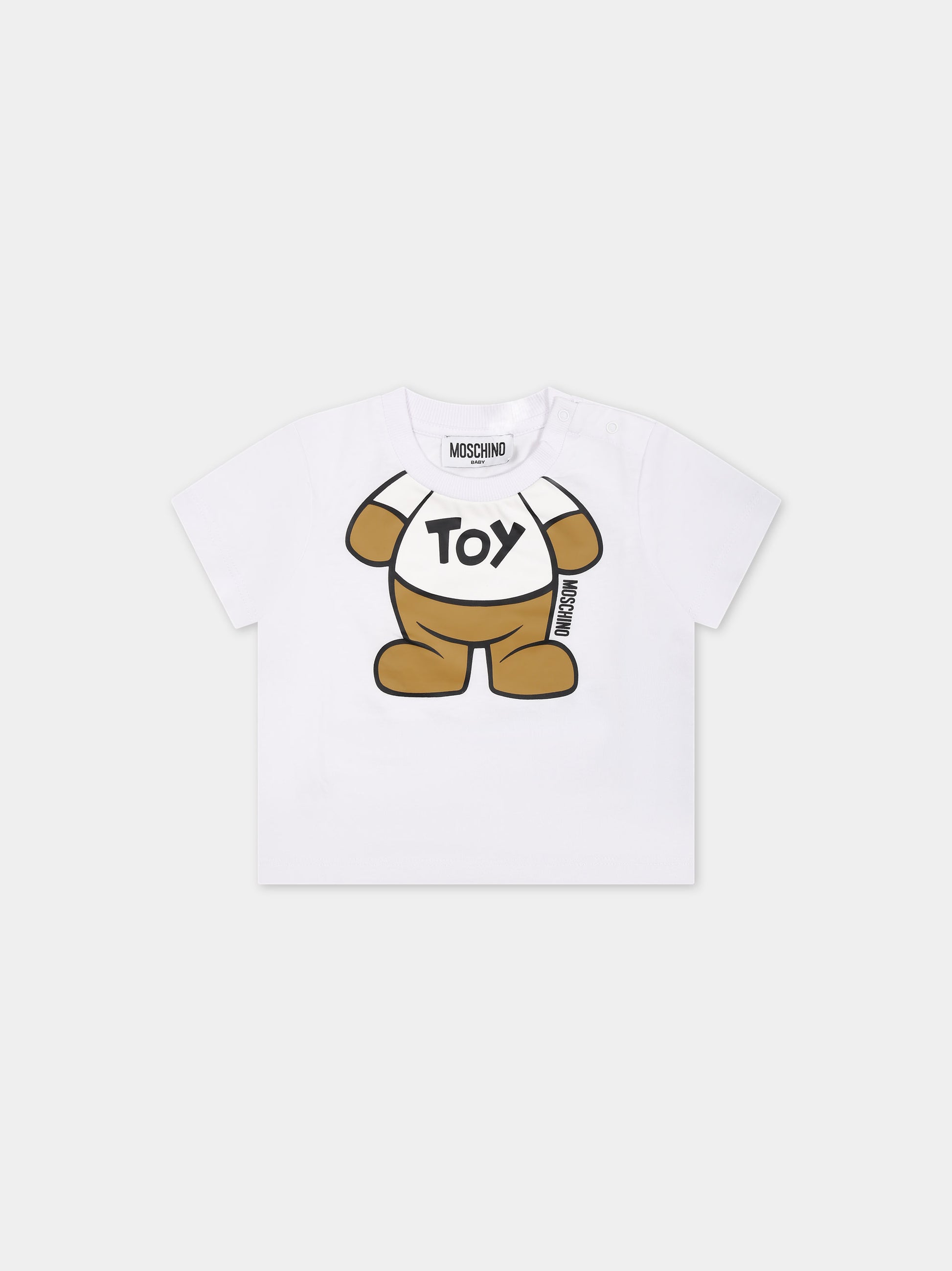 T-shirt bianca per neonati con Teddy Bear,Moschino Kids,MYM032 LAA33 10101