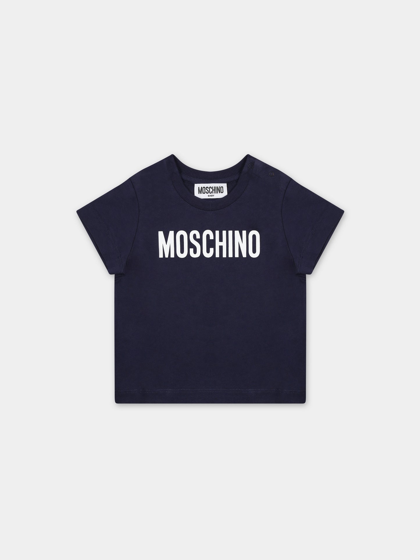 T-shirt blu per neonati con logo,Moschino Kids,MUM03U LAA23 40016