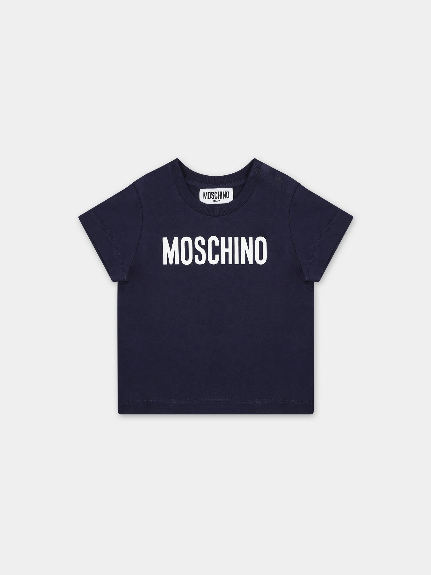 T-shirt blu per neonati con logo,Moschino Kids,MUM03U LAA23 40016