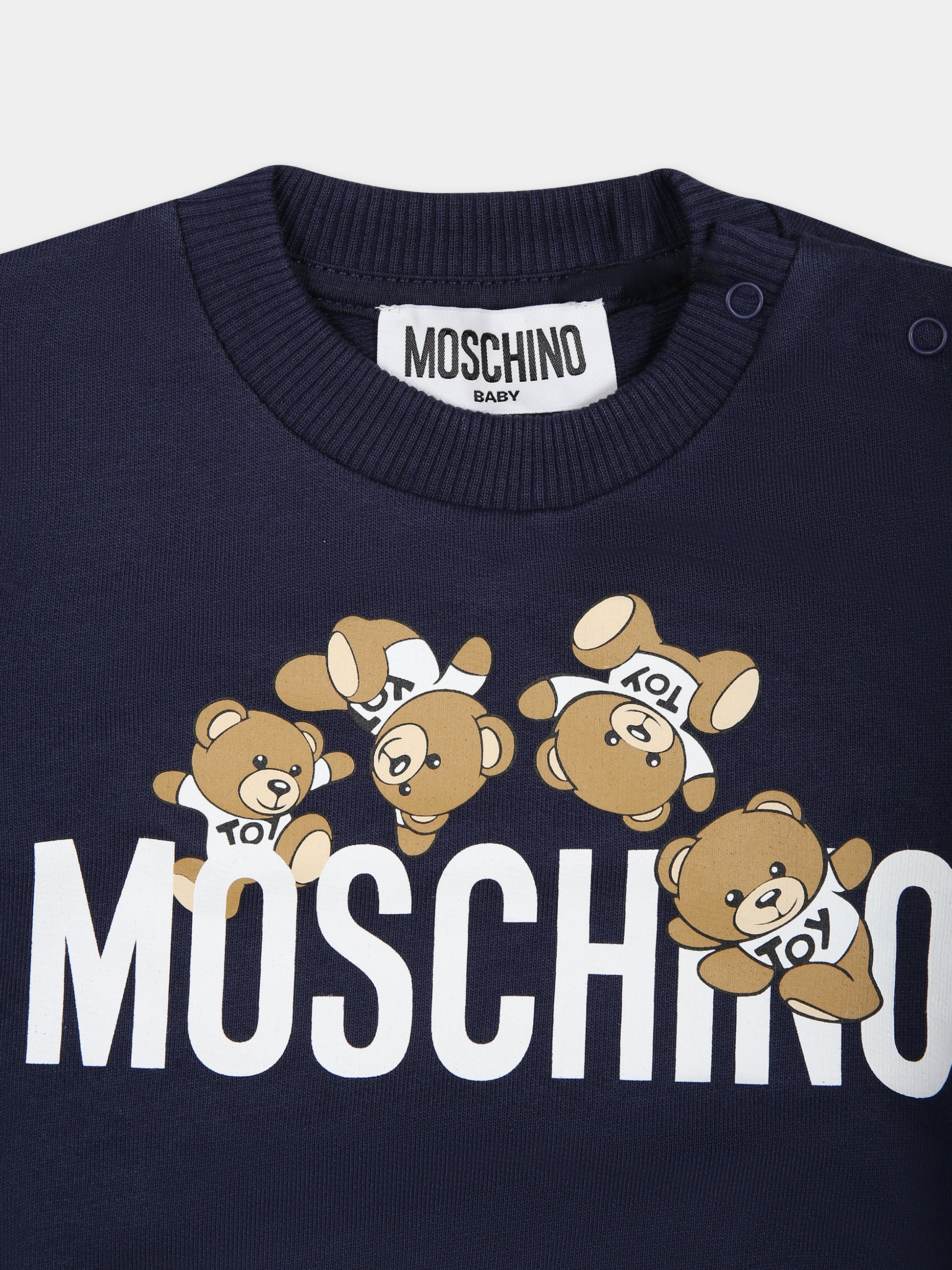 Felpa blu per neonati con Teddy Bears e logo,Moschino Kids,MZF04Q LCA19 40016