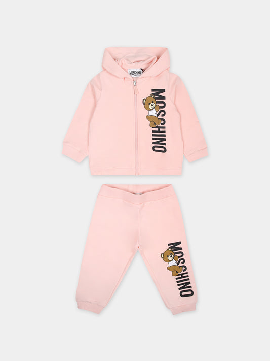 Completo rosa per neonata con Teddy Bear e logo,Moschino Kids,MUK04R LDA27 50209