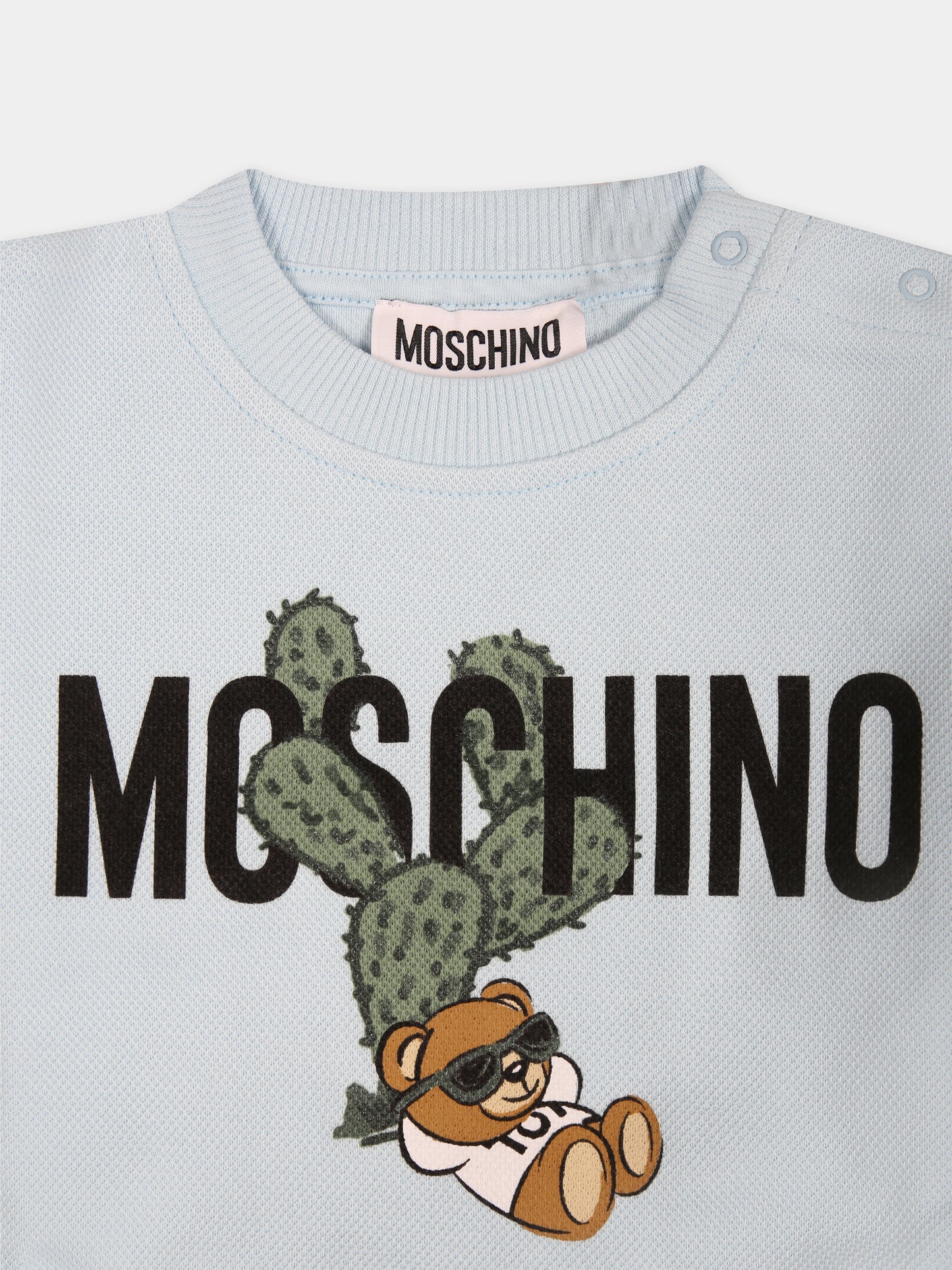 Completo celeste per neonato con Teddy bear e logo,Moschino Kids,MNK049 LCA72 40304