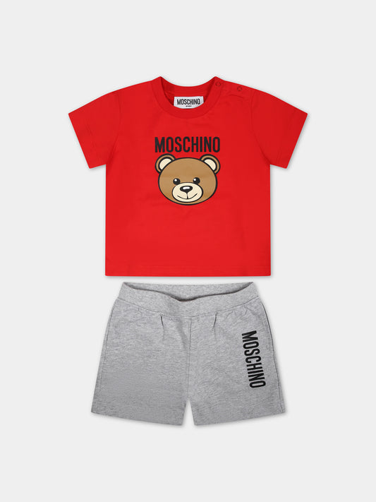 Completo multicolor per neonato con Teddy Bear e logo,Moschino Kids,MRG00M LAA02 82554
