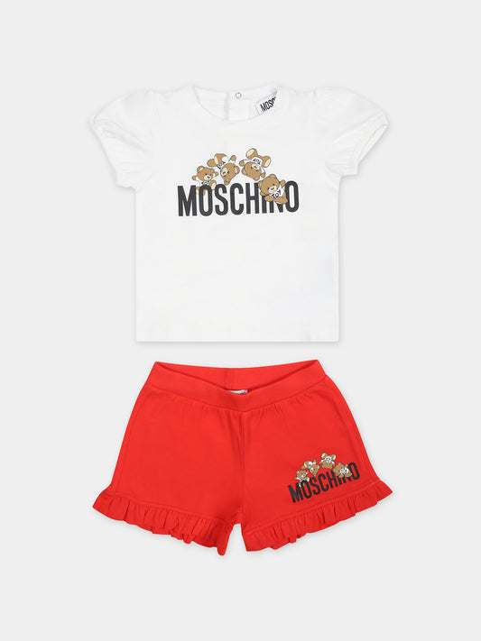 Completo sportivo multicolor per neonata con logo e Teddy Bear,Moschino Kids,MDG01O LBA00 82298