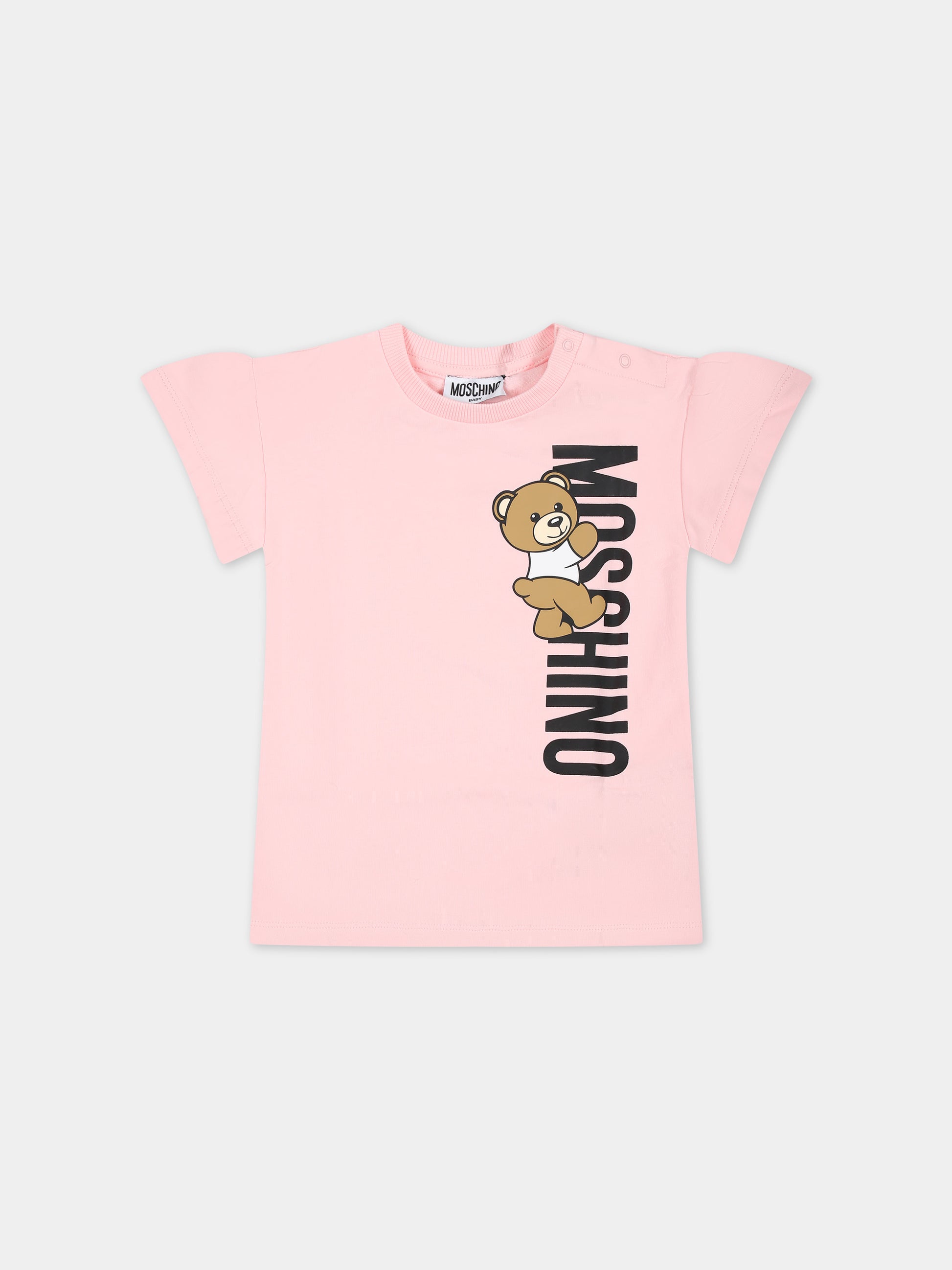 Vestito rosa per neonata con Teddy Bear e logo,Moschino Kids,MDV0B6 LDA25 50209